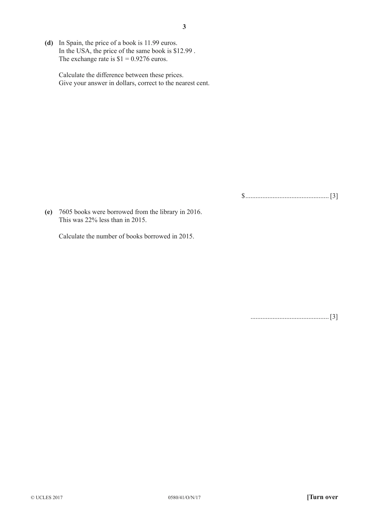 Cambridge IGCSE Mathematics 0580 2017 Oct/Nov Paper 4 · Variant 1 question paper, page 3 of 20