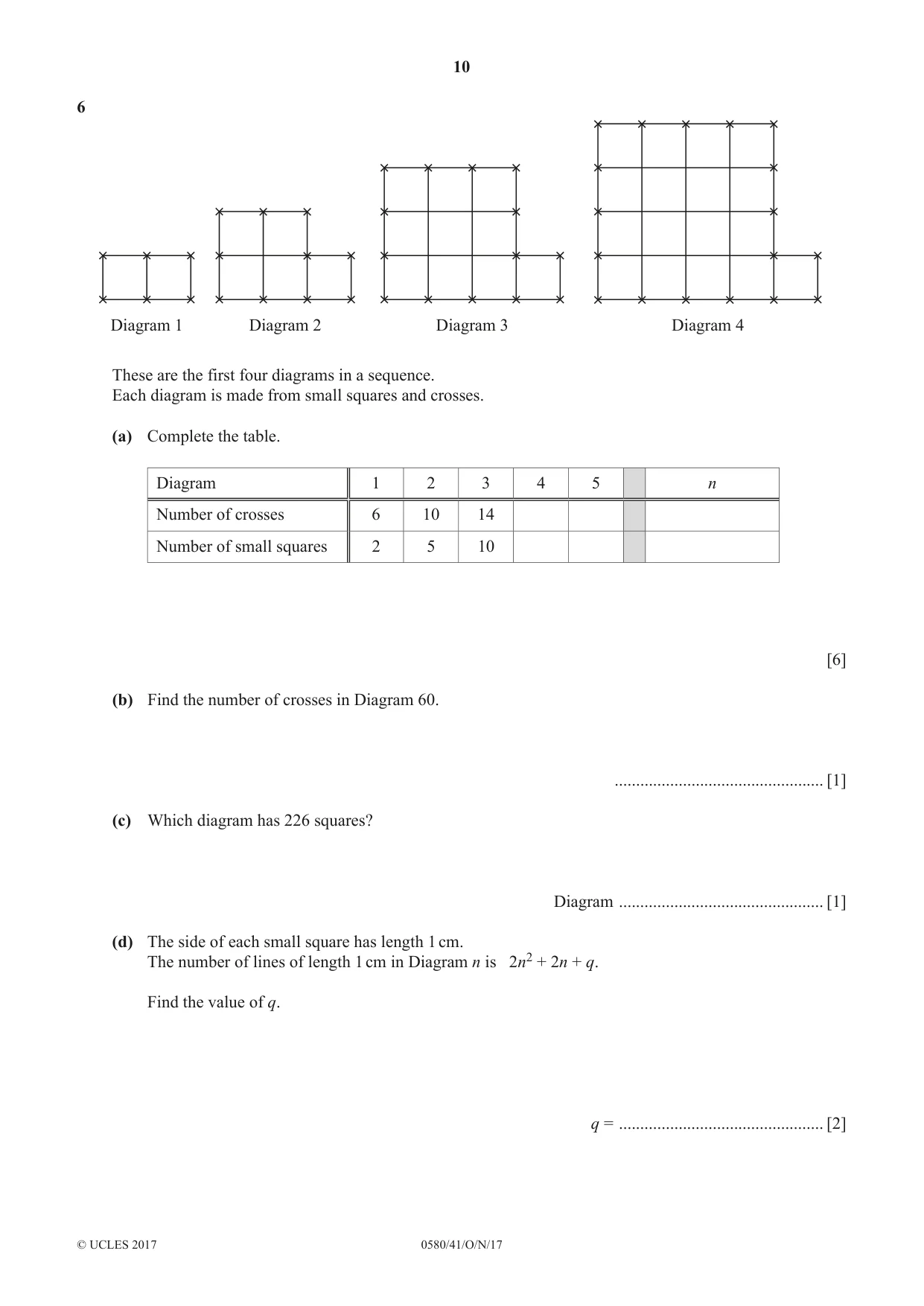 Cambridge IGCSE Mathematics 0580 2017 Oct/Nov Paper 4 · Variant 1 question paper, page 10 of 20
