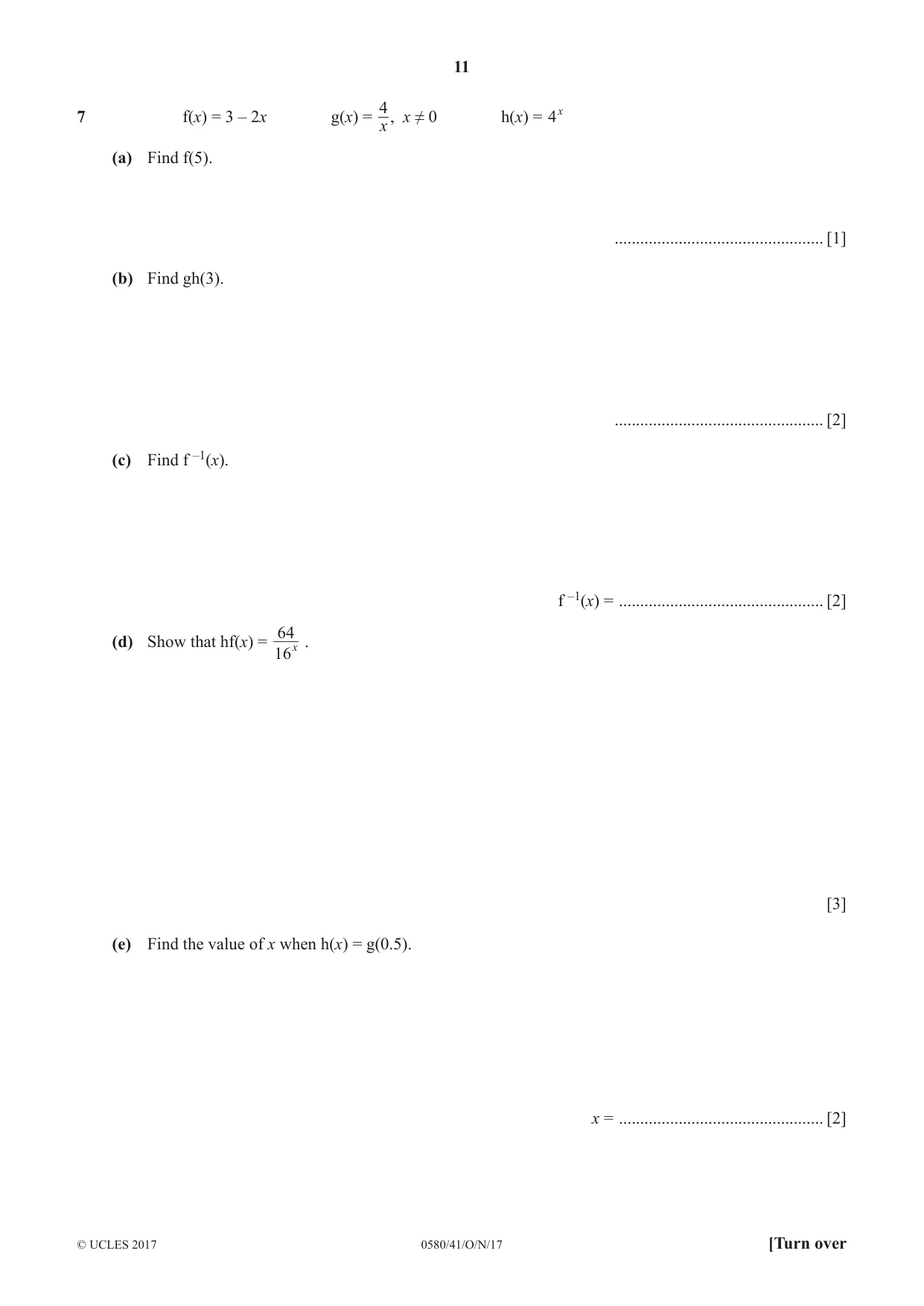 Cambridge IGCSE Mathematics 0580 2017 Oct/Nov Paper 4 · Variant 1 question paper, page 11 of 20