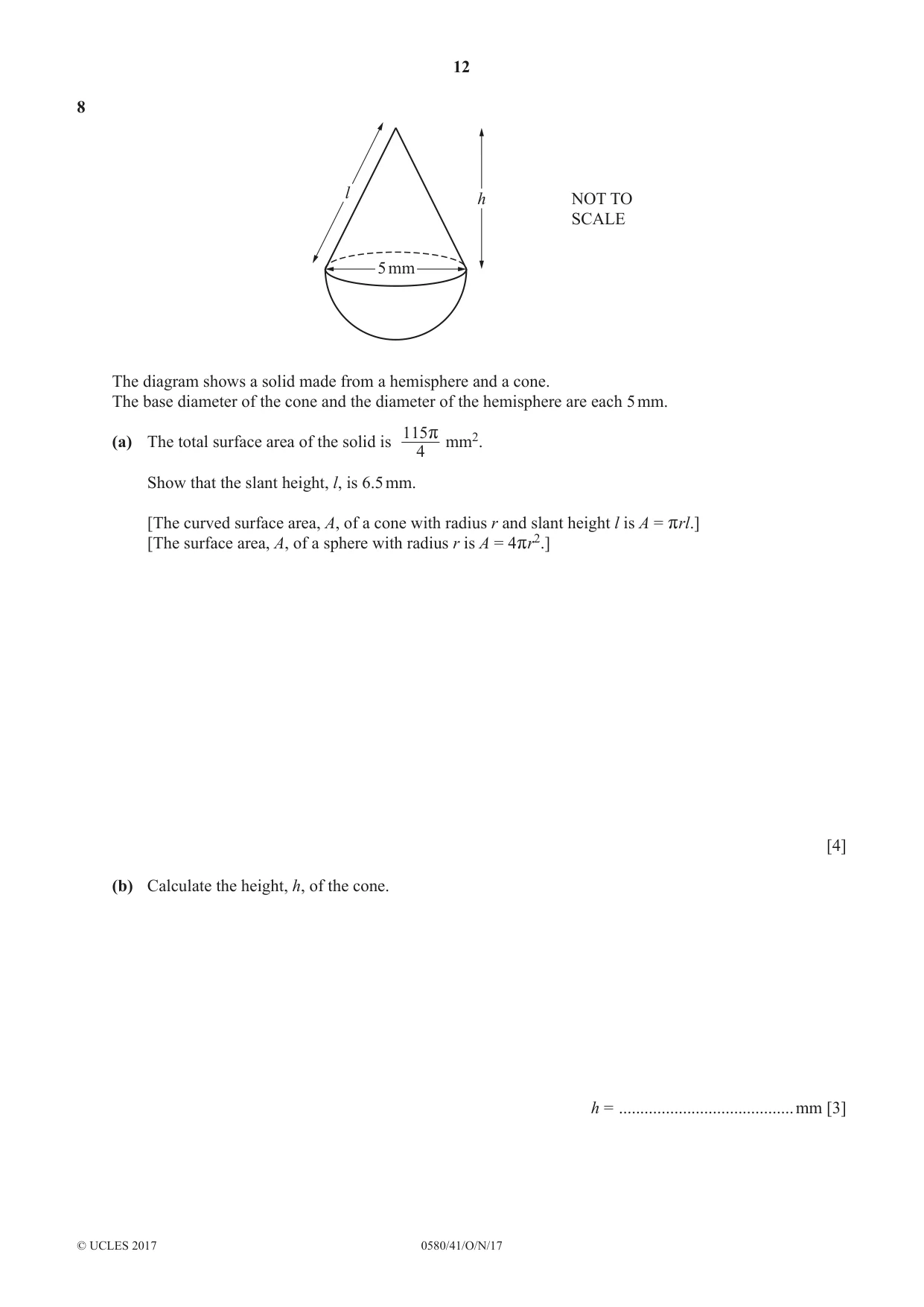 Cambridge IGCSE Mathematics 0580 2017 Oct/Nov Paper 4 · Variant 1 question paper, page 12 of 20