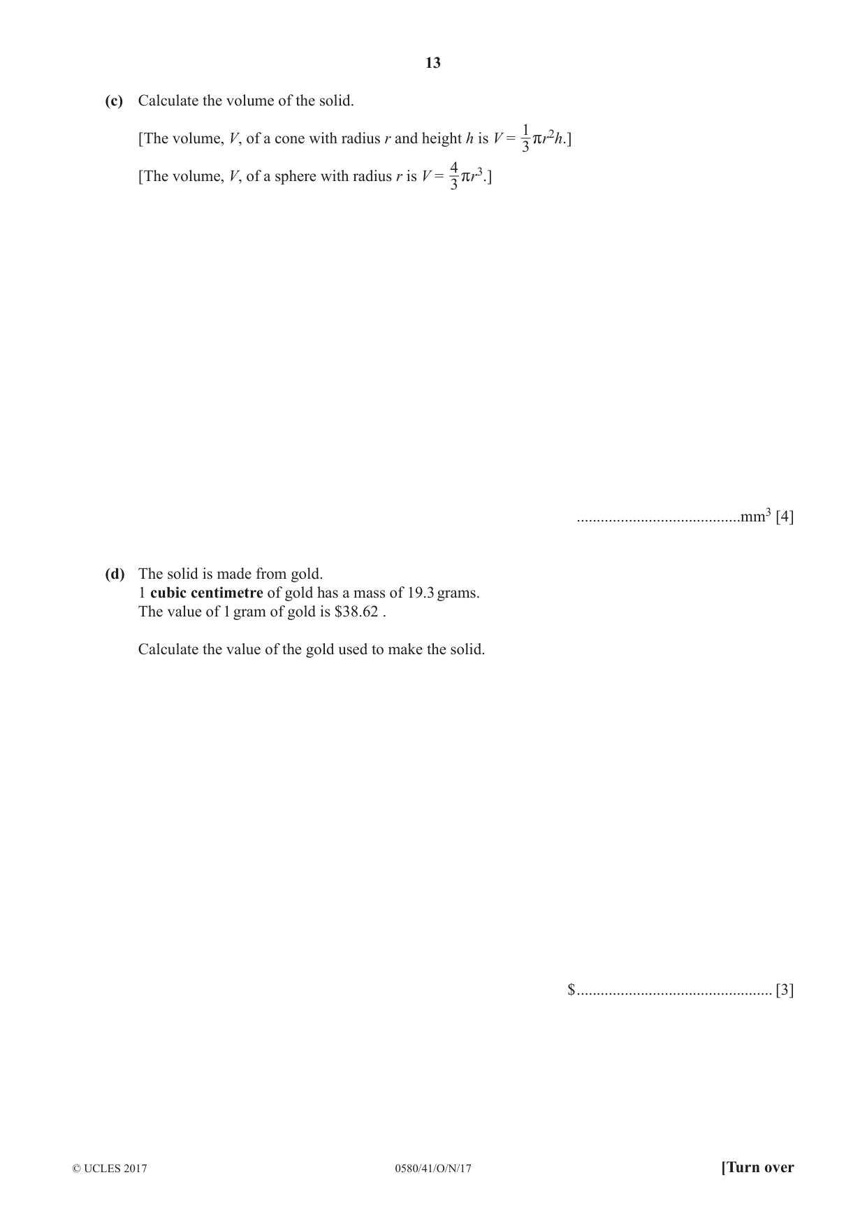Cambridge IGCSE Mathematics 0580 2017 Oct/Nov Paper 4 · Variant 1 question paper, page 13 of 20
