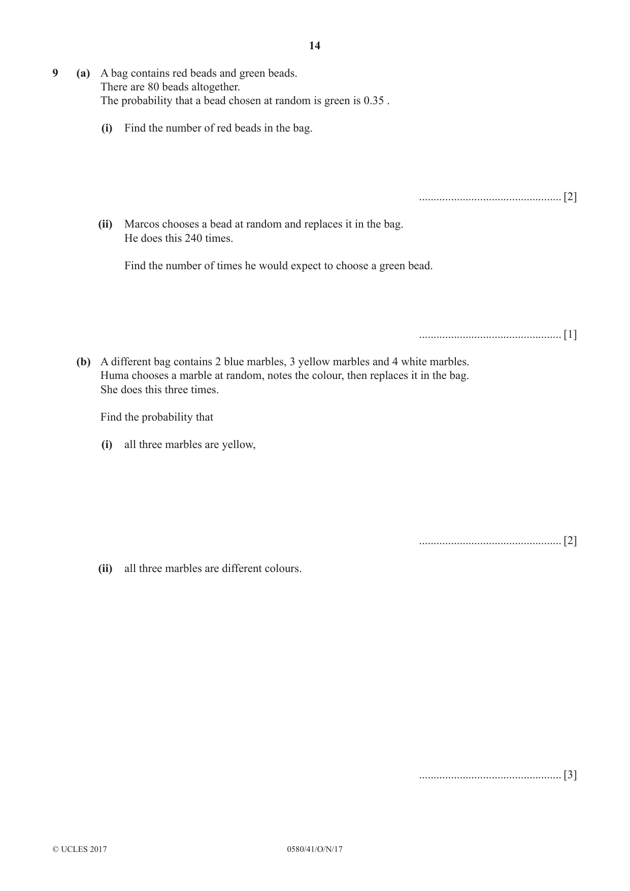 Cambridge IGCSE Mathematics 0580 2017 Oct/Nov Paper 4 · Variant 1 question paper, page 14 of 20