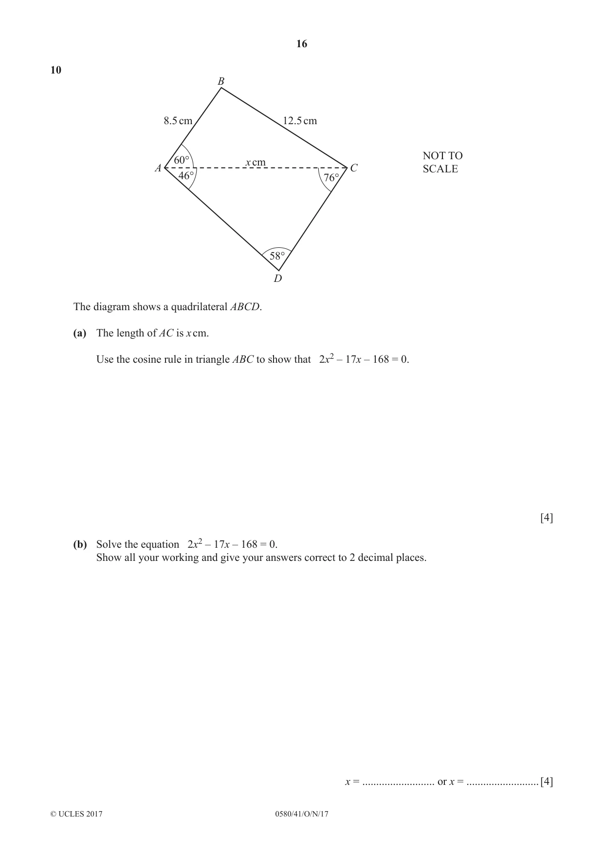 Cambridge IGCSE Mathematics 0580 2017 Oct/Nov Paper 4 · Variant 1 question paper, page 16 of 20