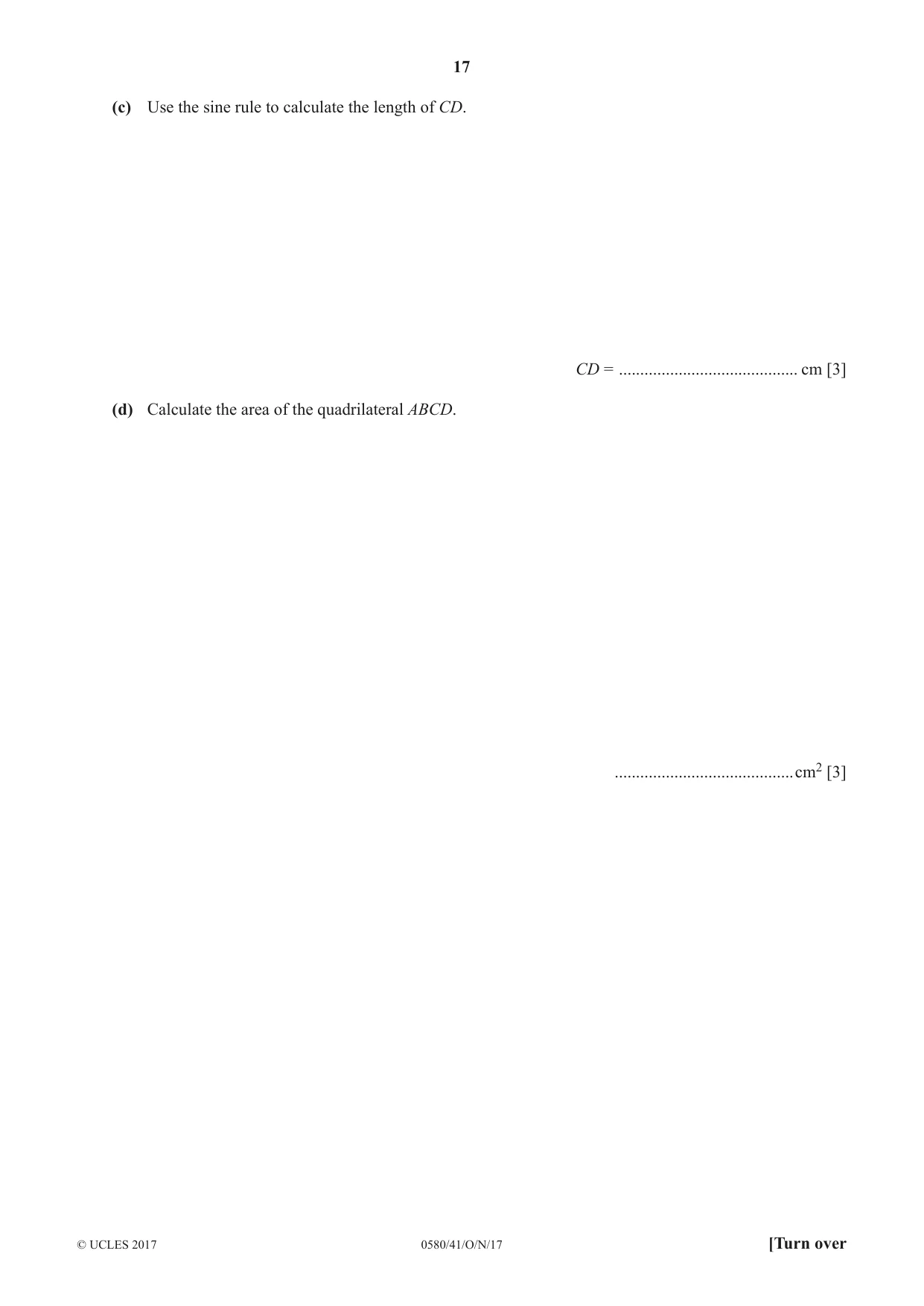 Cambridge IGCSE Mathematics 0580 2017 Oct/Nov Paper 4 · Variant 1 question paper, page 17 of 20