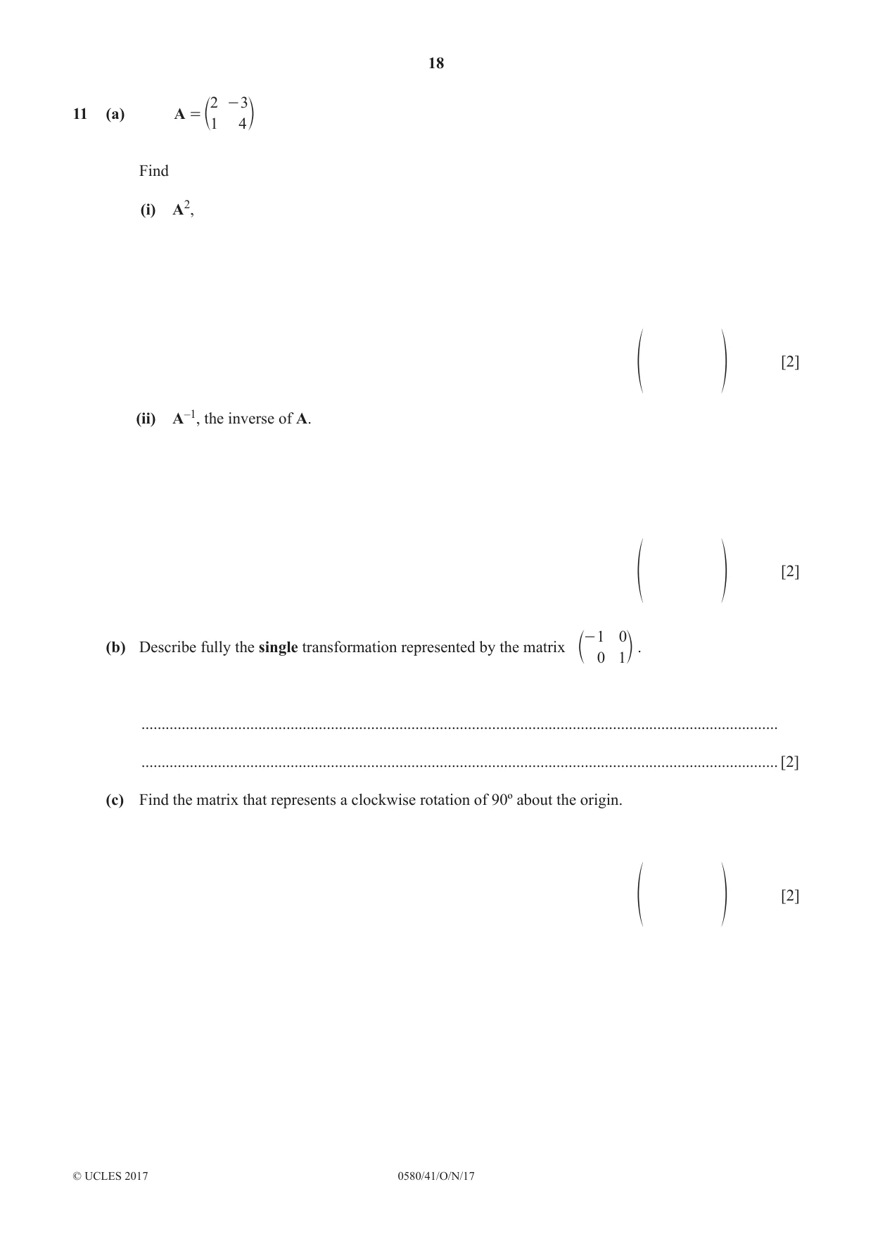 Cambridge IGCSE Mathematics 0580 2017 Oct/Nov Paper 4 · Variant 1 question paper, page 18 of 20