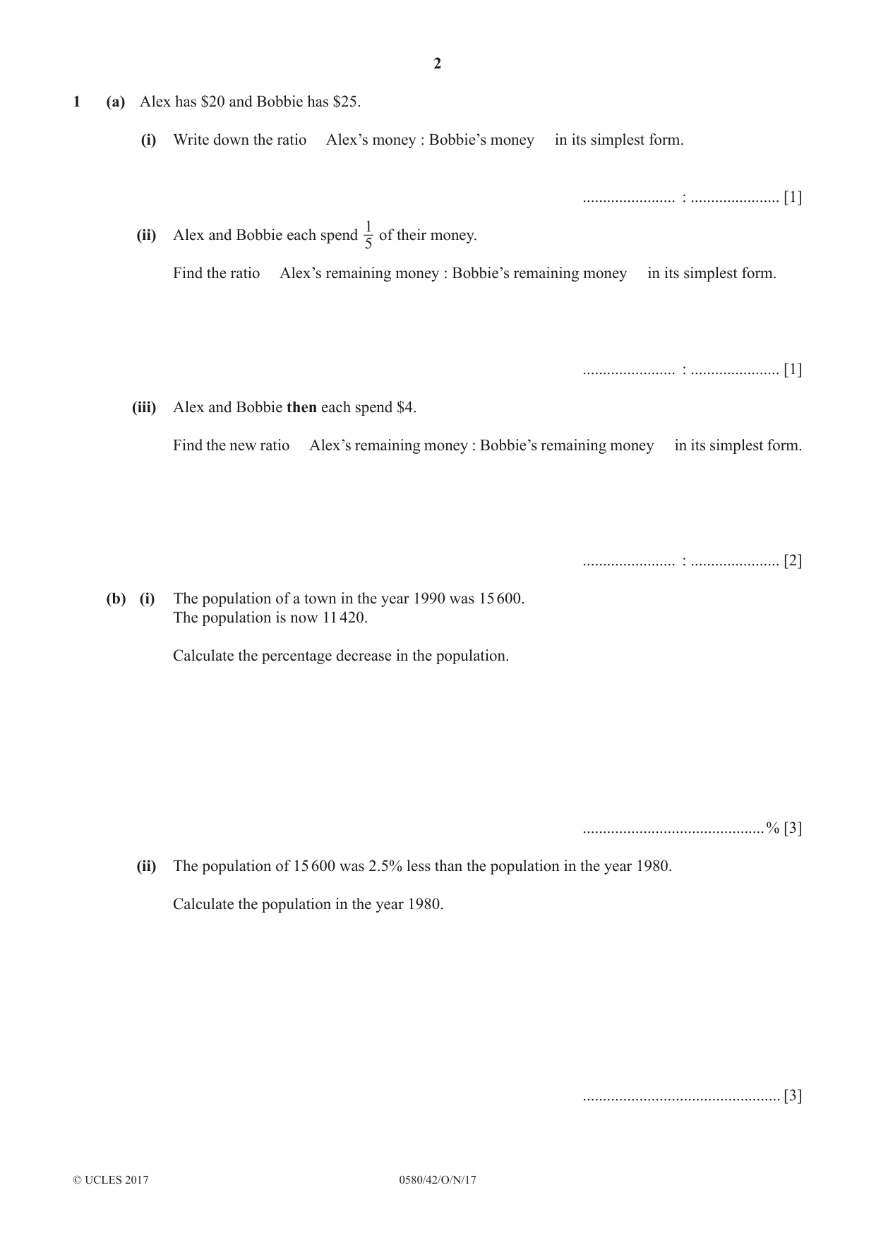 Cambridge IGCSE Mathematics 0580 2017 Oct/Nov Paper 4 · Variant 2 question paper, page 2 of 20