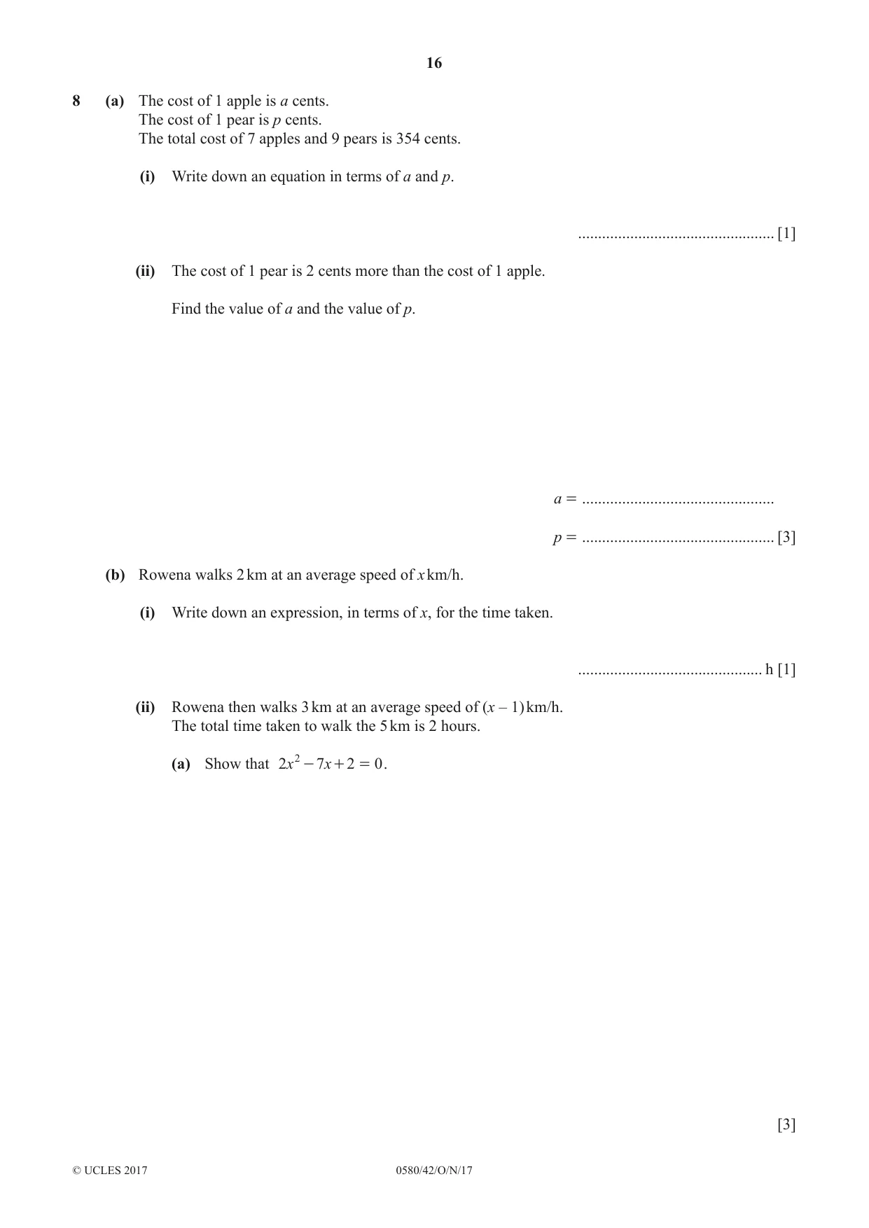 Cambridge IGCSE Mathematics 0580 2017 Oct/Nov Paper 4 · Variant 2 question paper, page 16 of 20