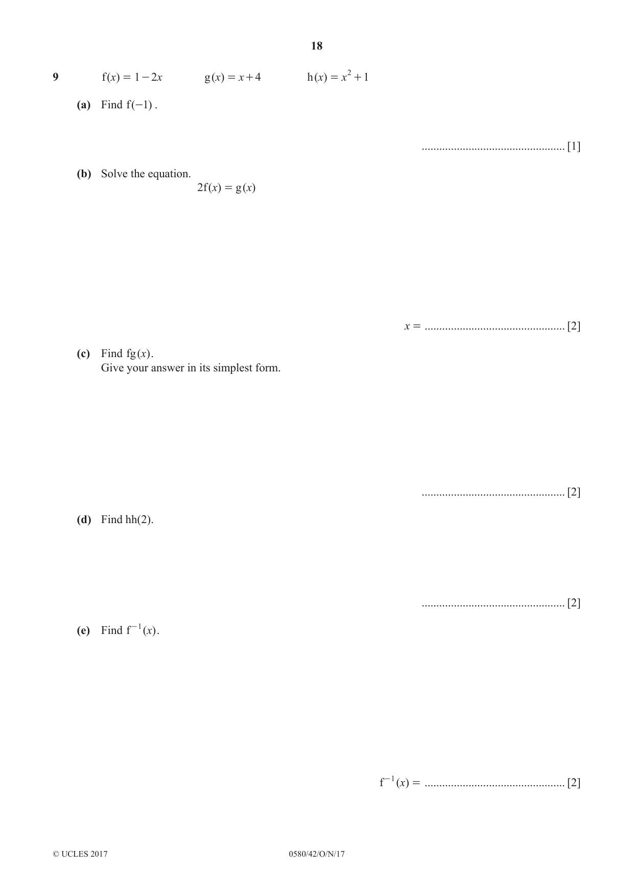Cambridge IGCSE Mathematics 0580 2017 Oct/Nov Paper 4 · Variant 2 question paper, page 18 of 20