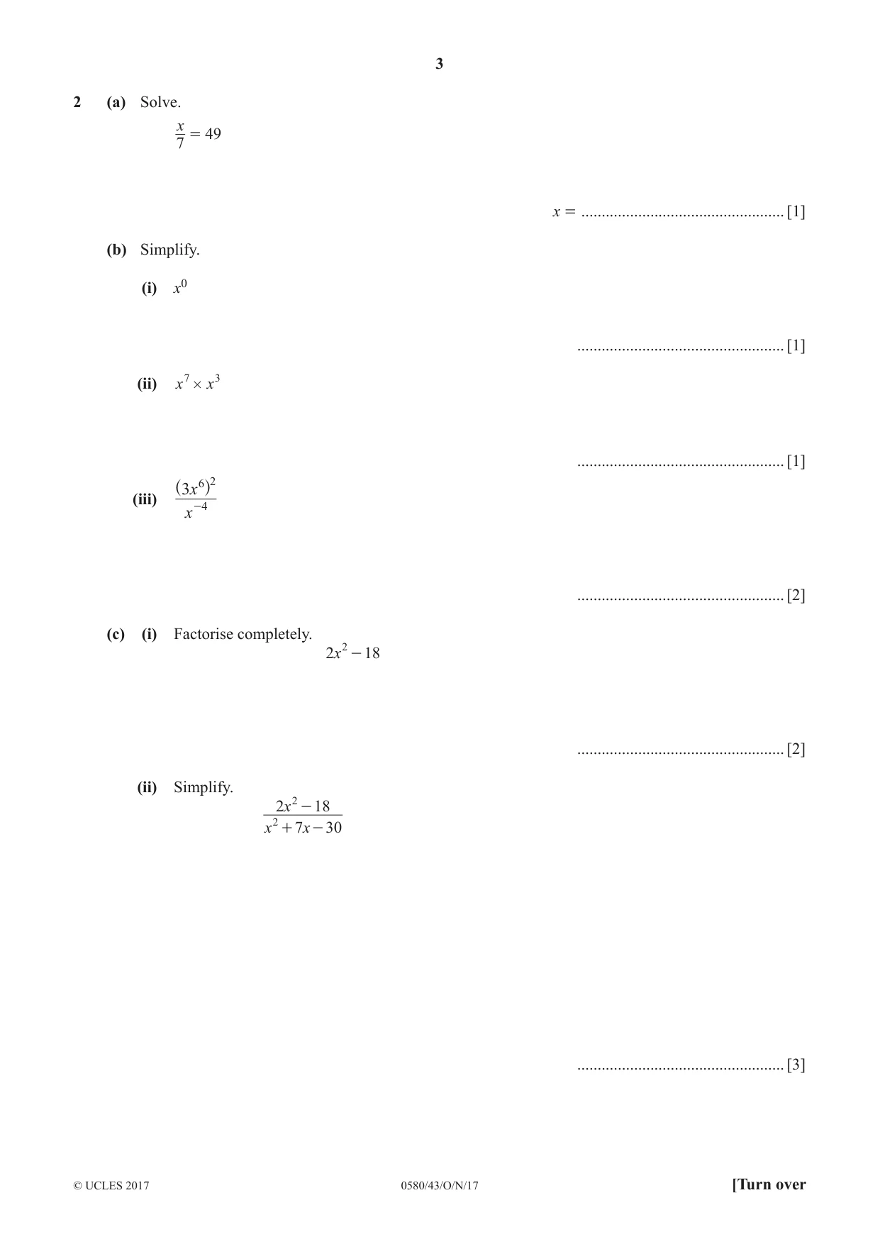 Cambridge IGCSE Mathematics 0580 2017 Oct/Nov Paper 4 · Variant 3 question paper, page 3 of 16