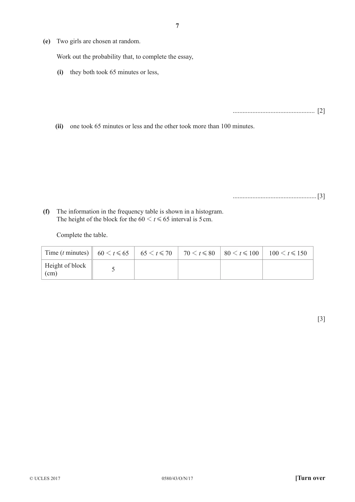 Cambridge IGCSE Mathematics 0580 2017 Oct/Nov Paper 4 · Variant 3 question paper, page 7 of 16