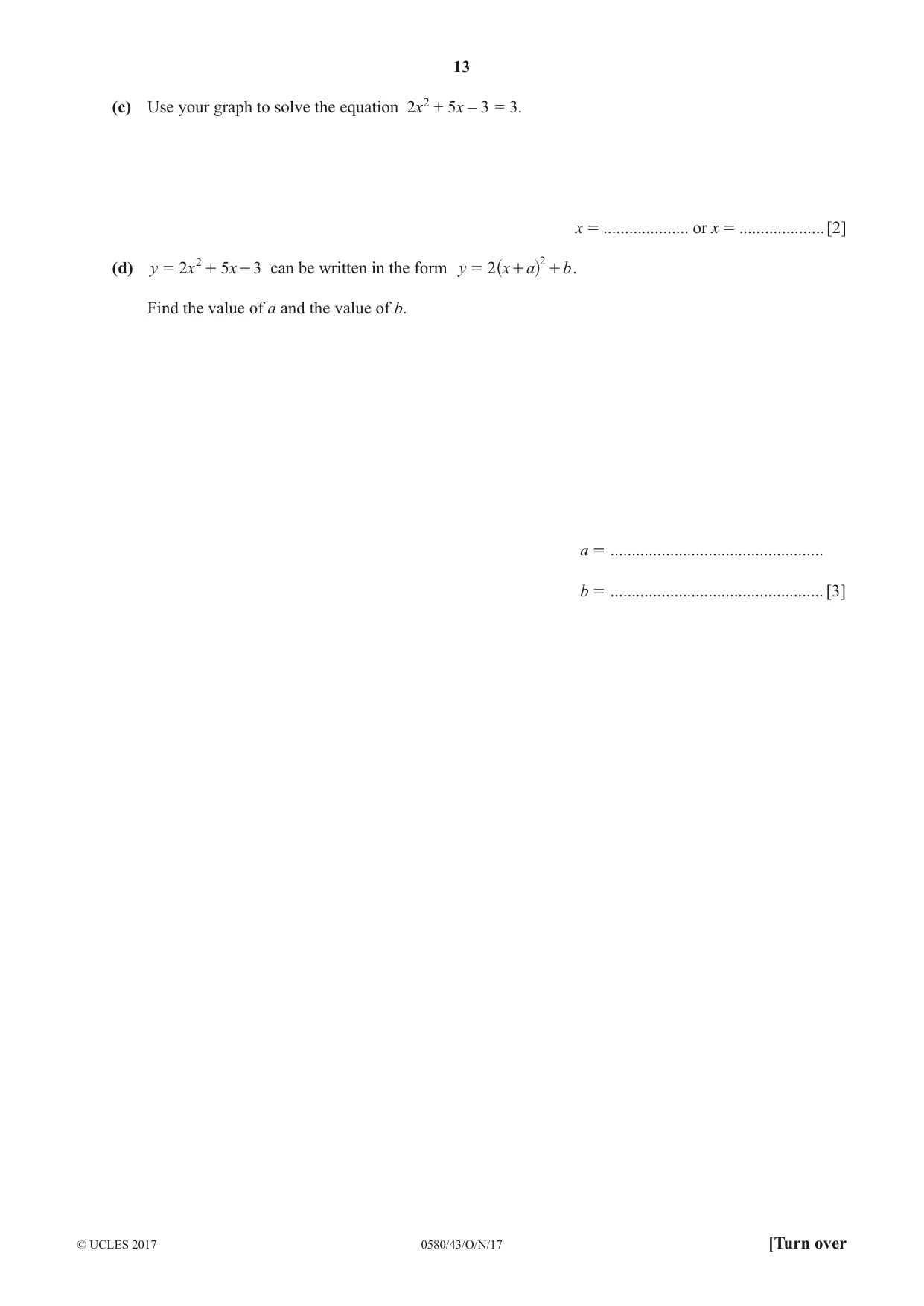 Cambridge IGCSE Mathematics 0580 2017 Oct/Nov Paper 4 · Variant 3 question paper, page 13 of 16