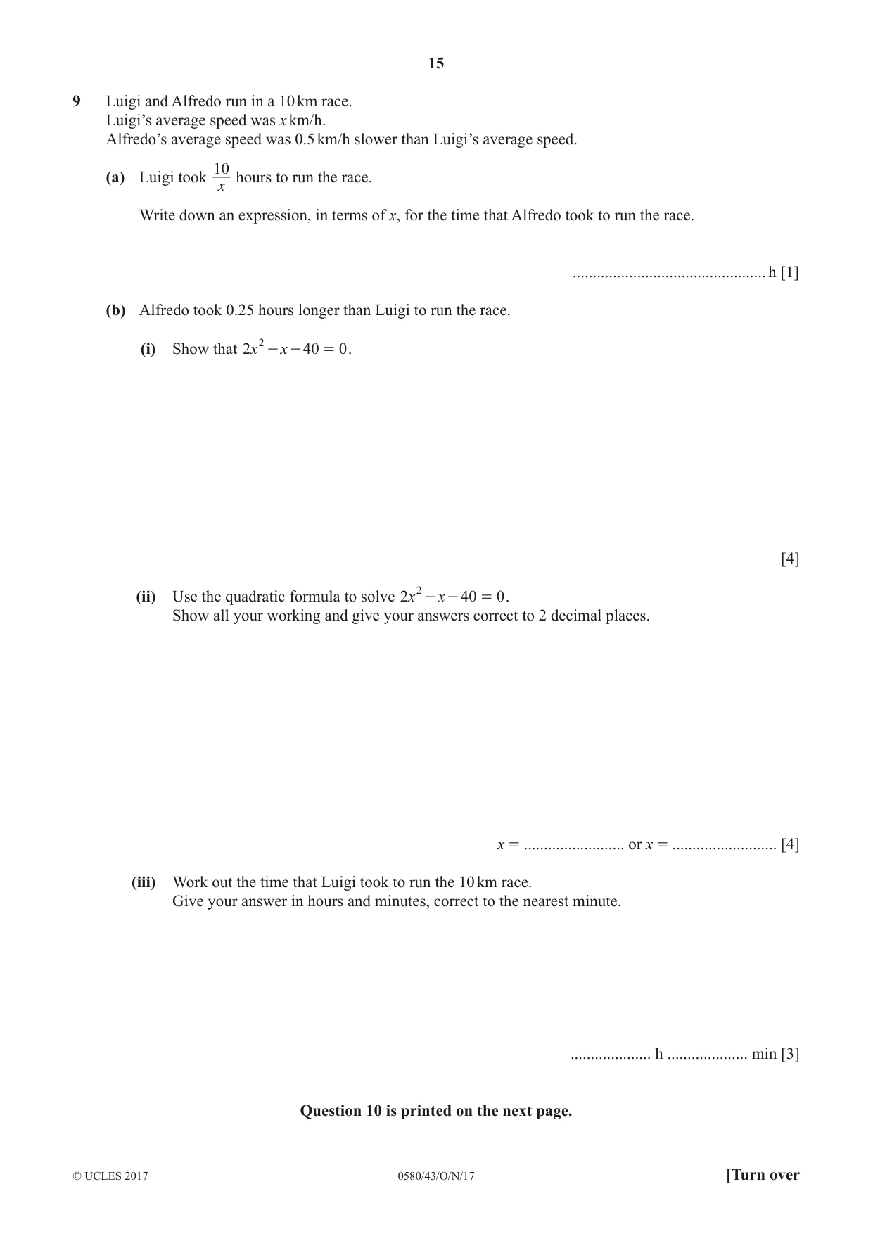 Cambridge IGCSE Mathematics 0580 2017 Oct/Nov Paper 4 · Variant 3 question paper, page 15 of 16