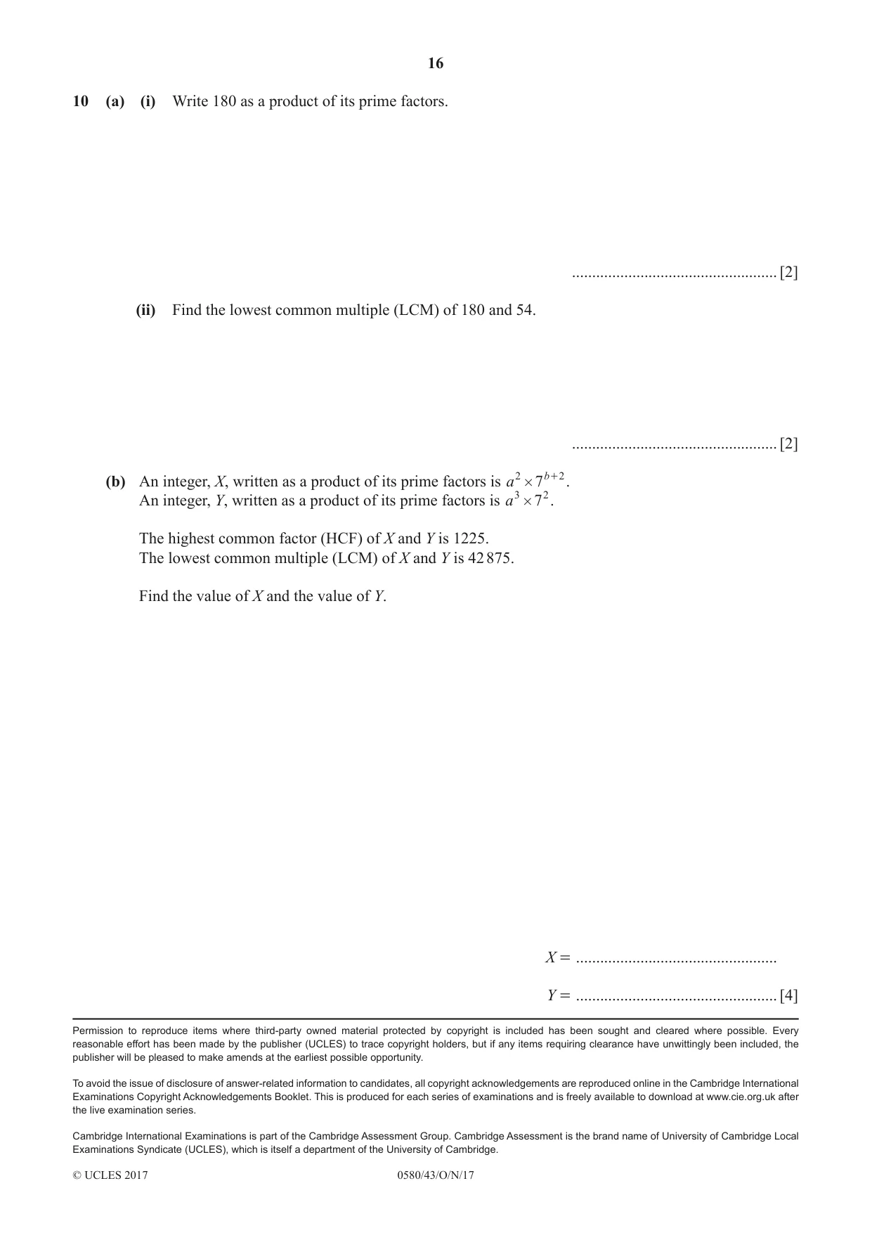 Cambridge IGCSE Mathematics 0580 2017 Oct/Nov Paper 4 · Variant 3 question paper, page 16 of 16