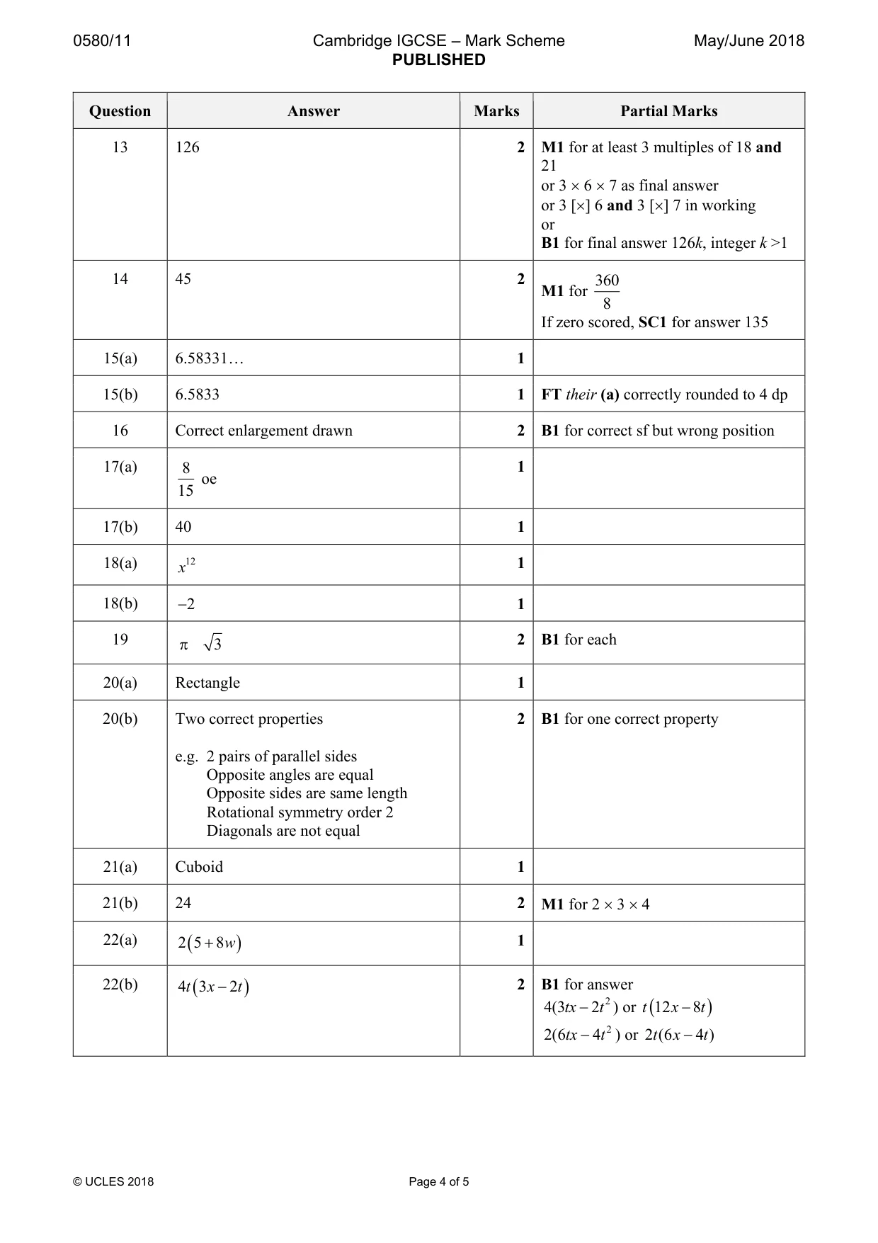 Mark scheme, page 4 of 5