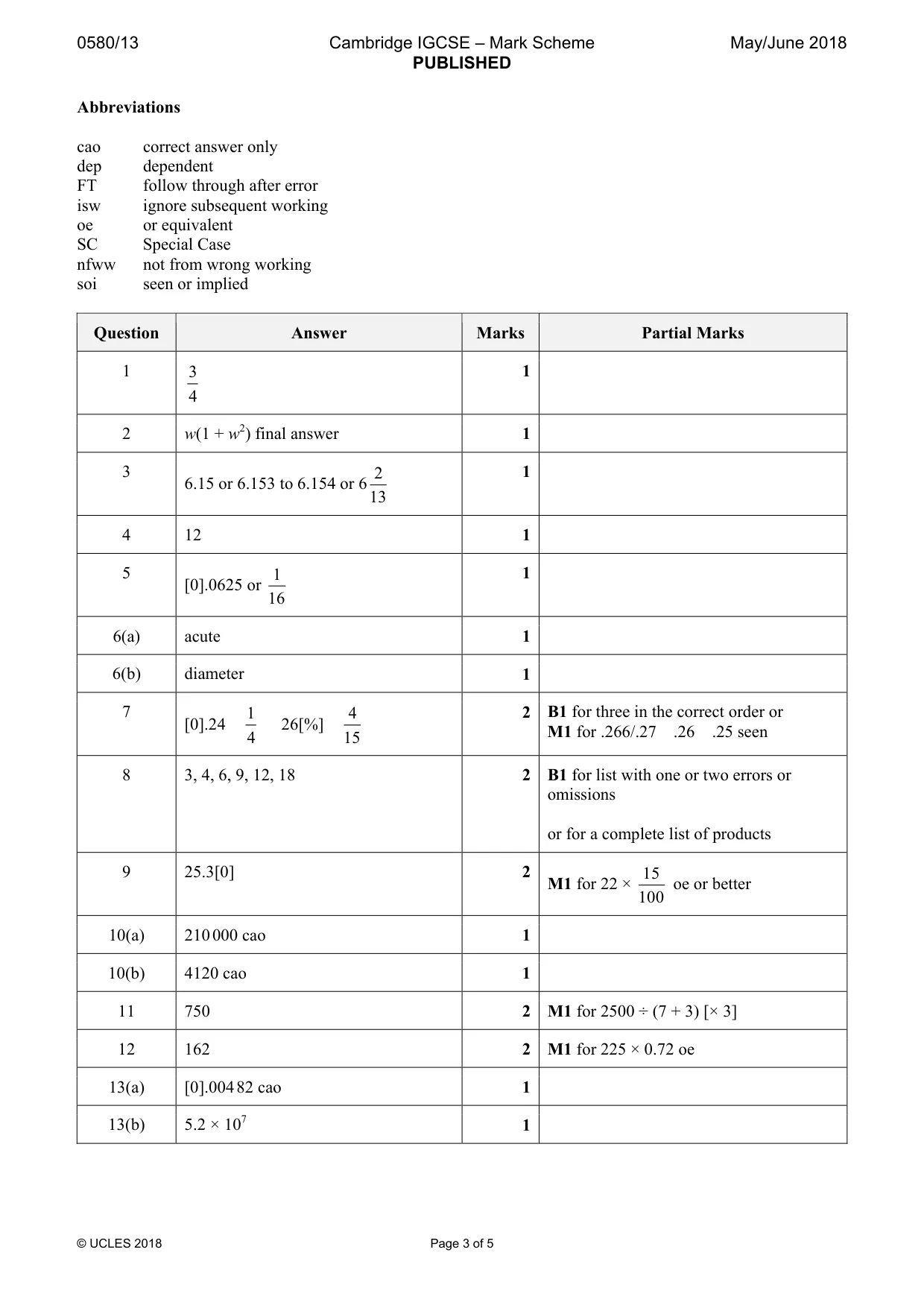 Mark scheme, page 3 of 5