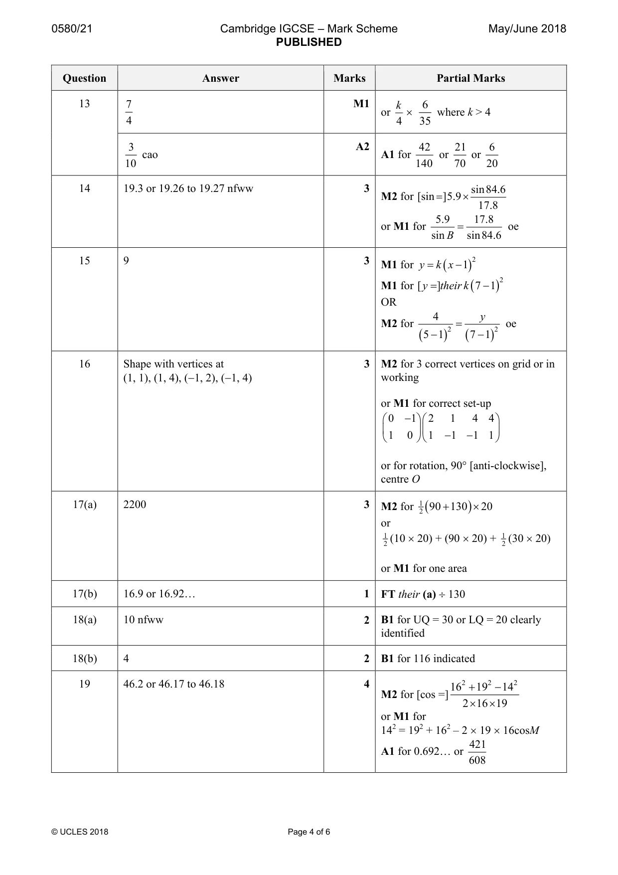 Mark scheme, page 4 of 6