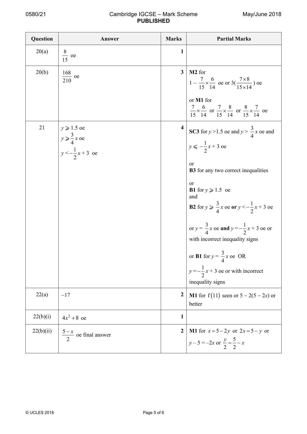 Mark scheme, page 5 of 6