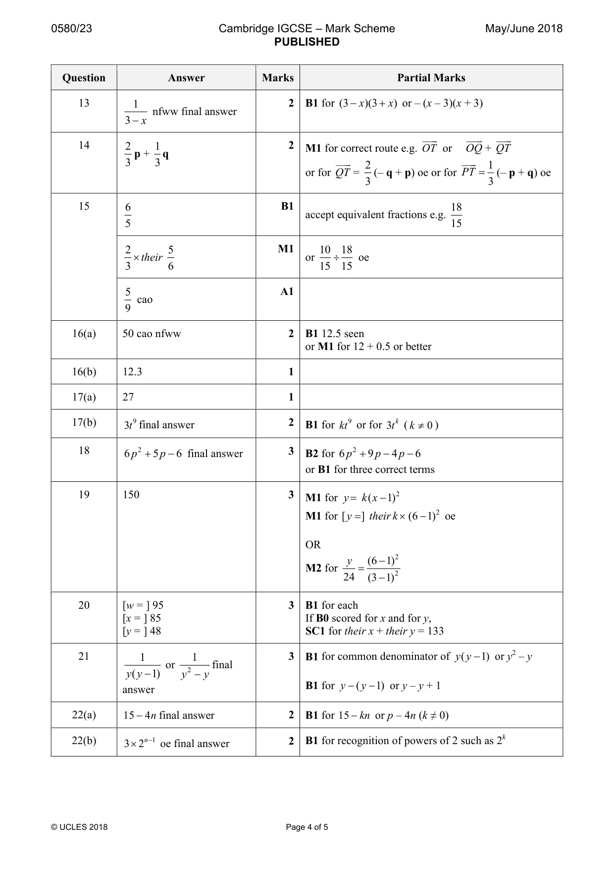 Mark scheme, page 4 of 5