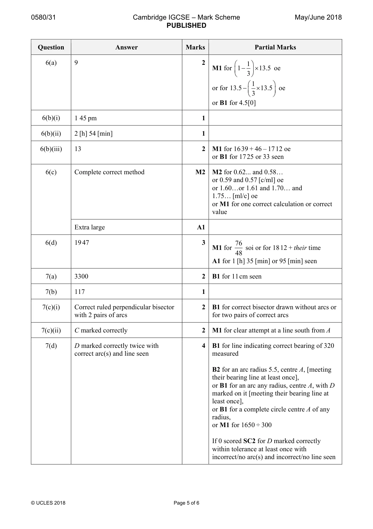 Mark scheme, page 5 of 6