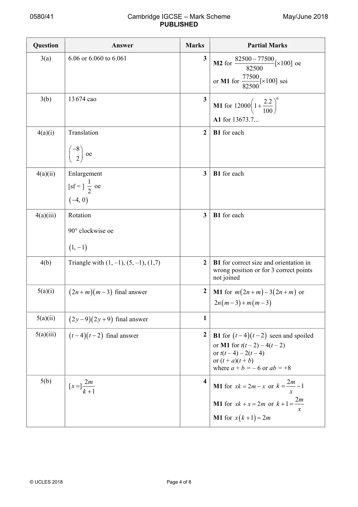 Mark scheme, page 4 of 8
