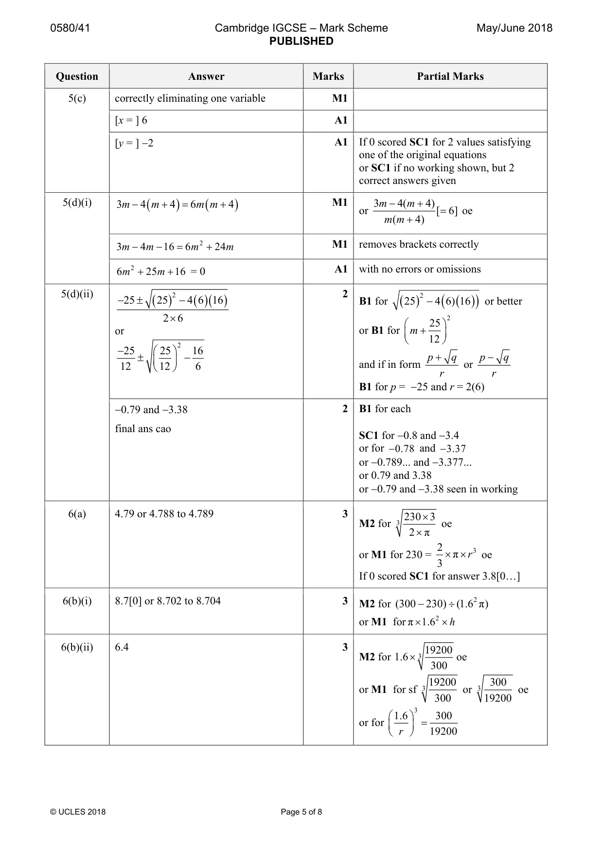 Mark scheme, page 5 of 8