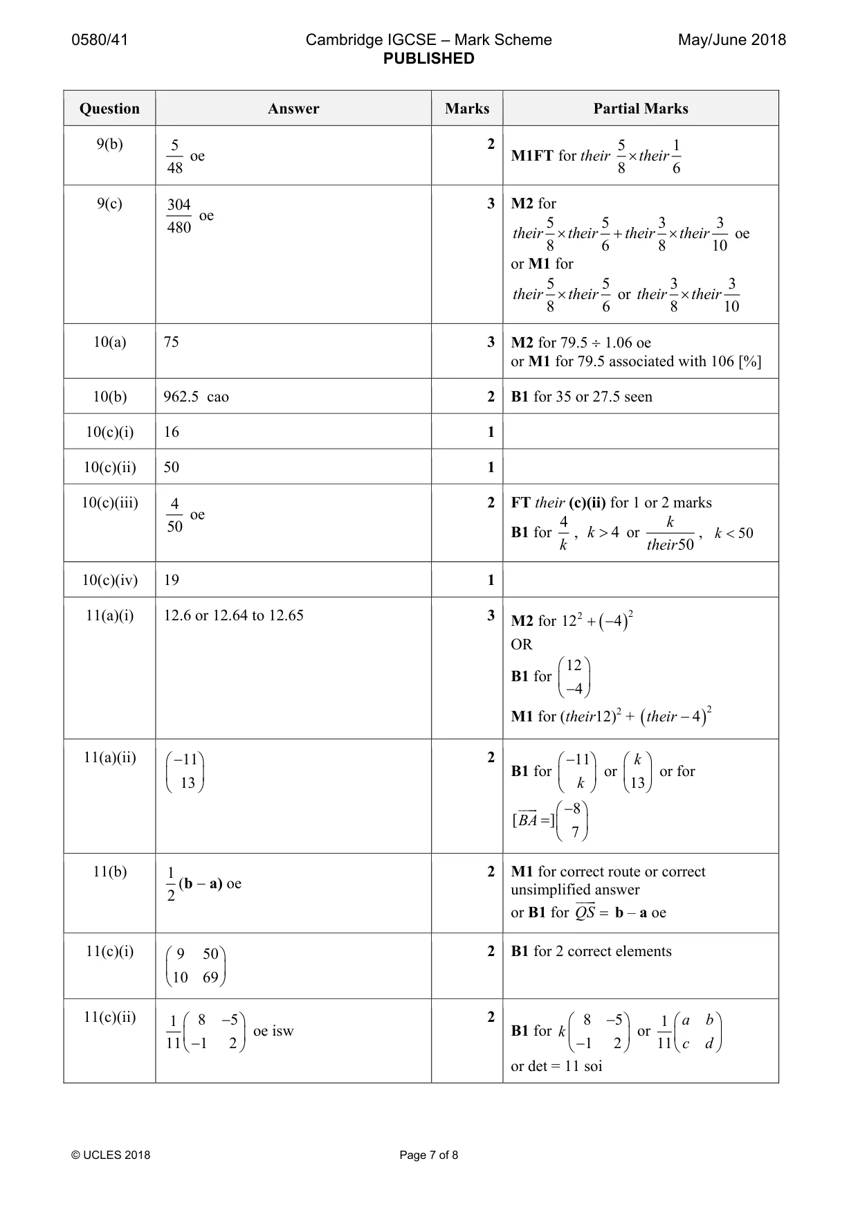 Mark scheme, page 7 of 8