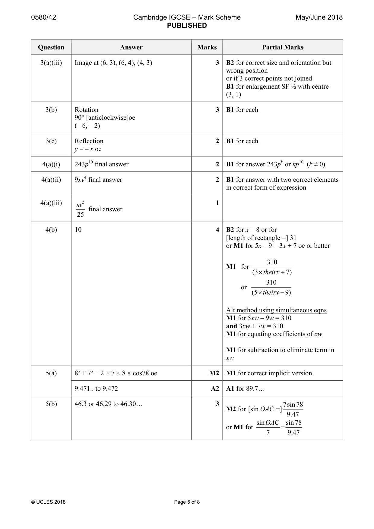 Mark scheme, page 5 of 8