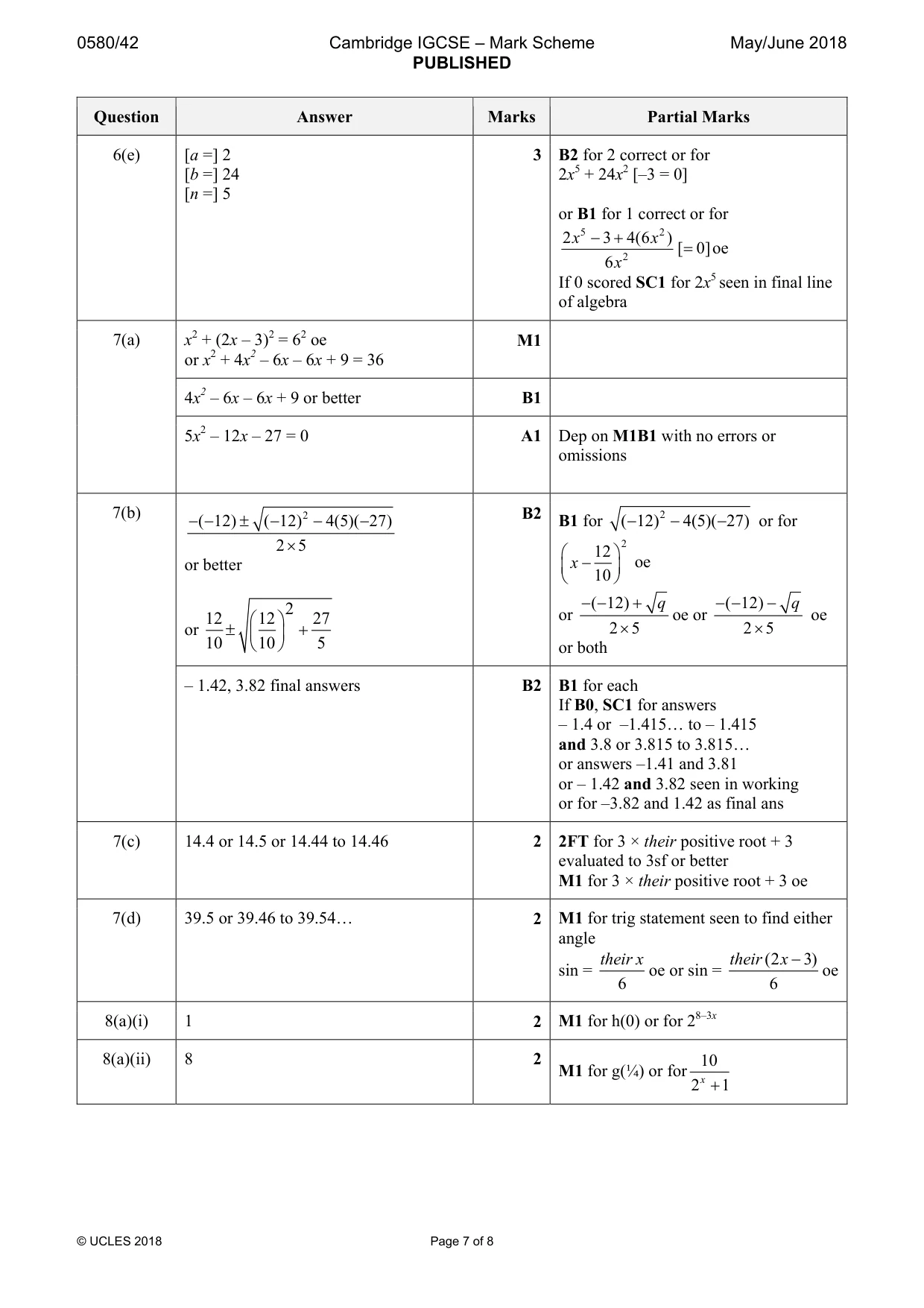 Mark scheme, page 7 of 8