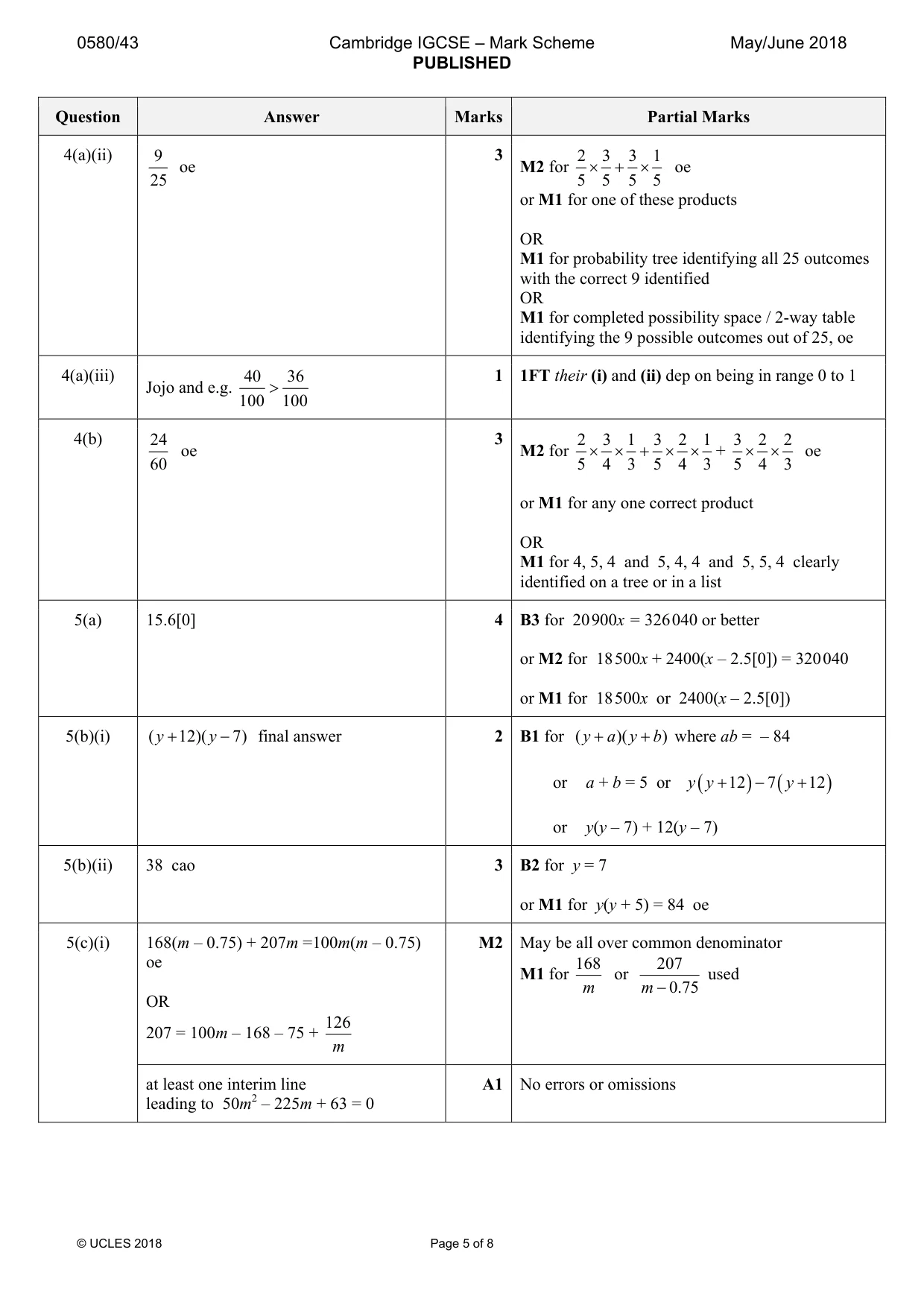 Mark scheme, page 5 of 8