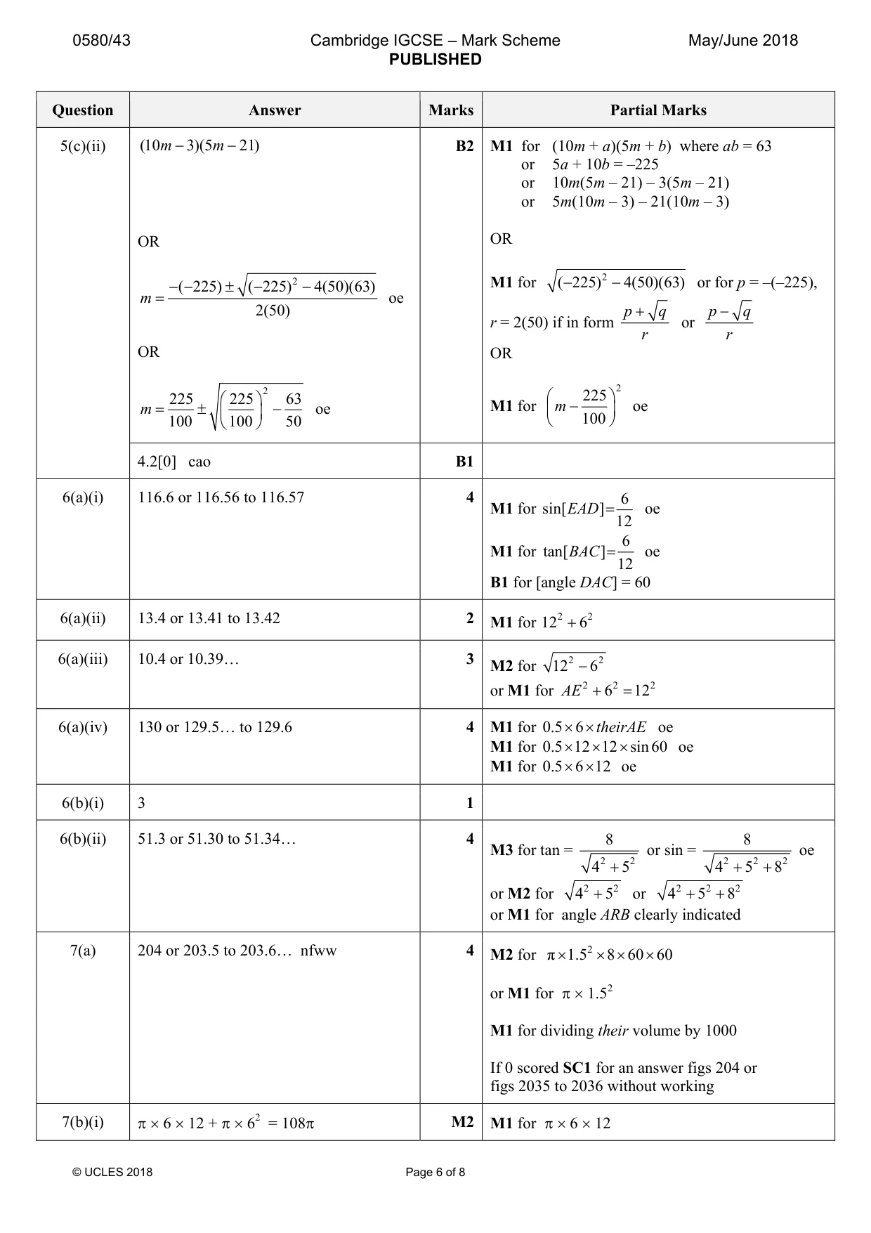 Mark scheme, page 6 of 8
