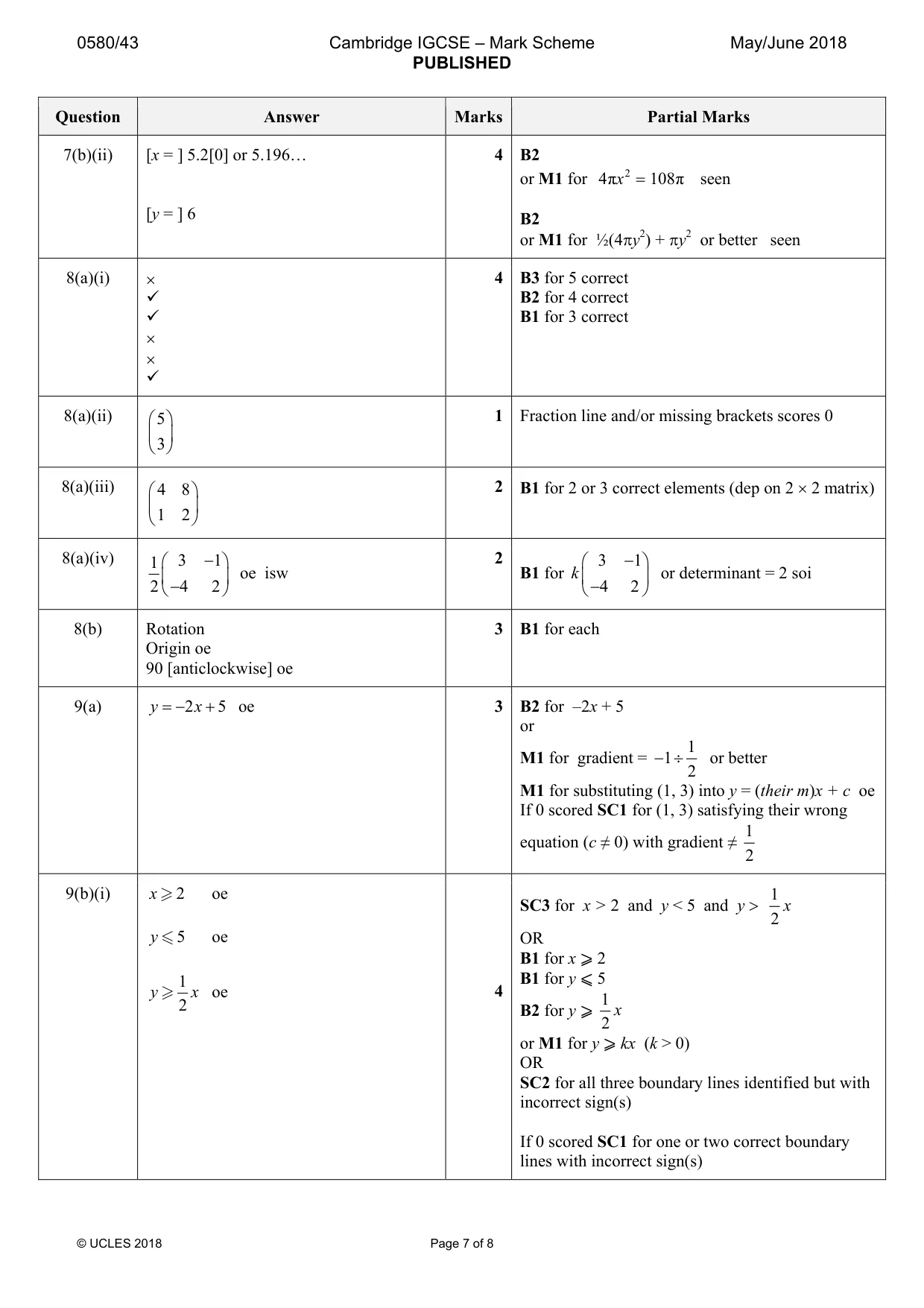 Mark scheme, page 7 of 8