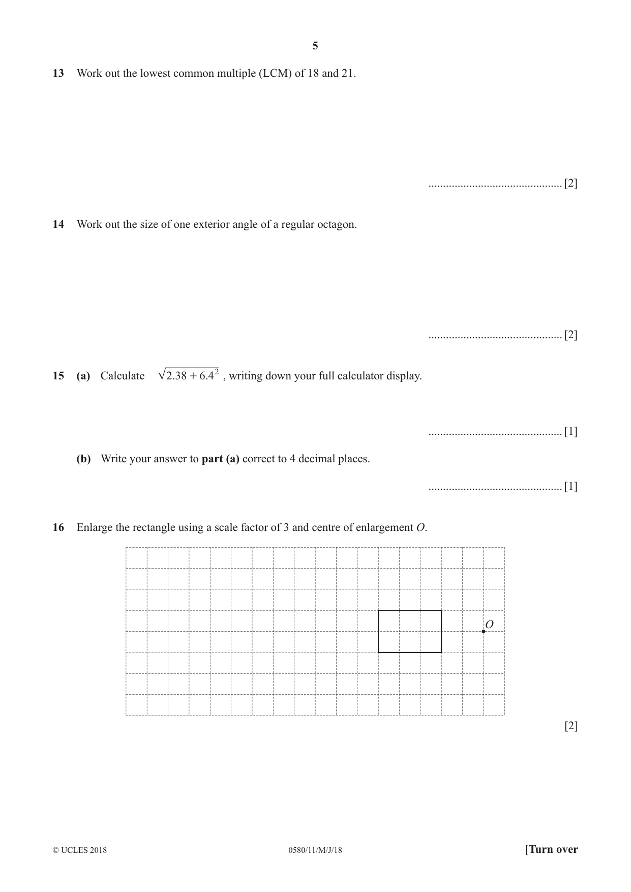 Cambridge IGCSE Mathematics 0580 2018 May/June Paper 1 · Variant 1 question paper, page 5 of 12