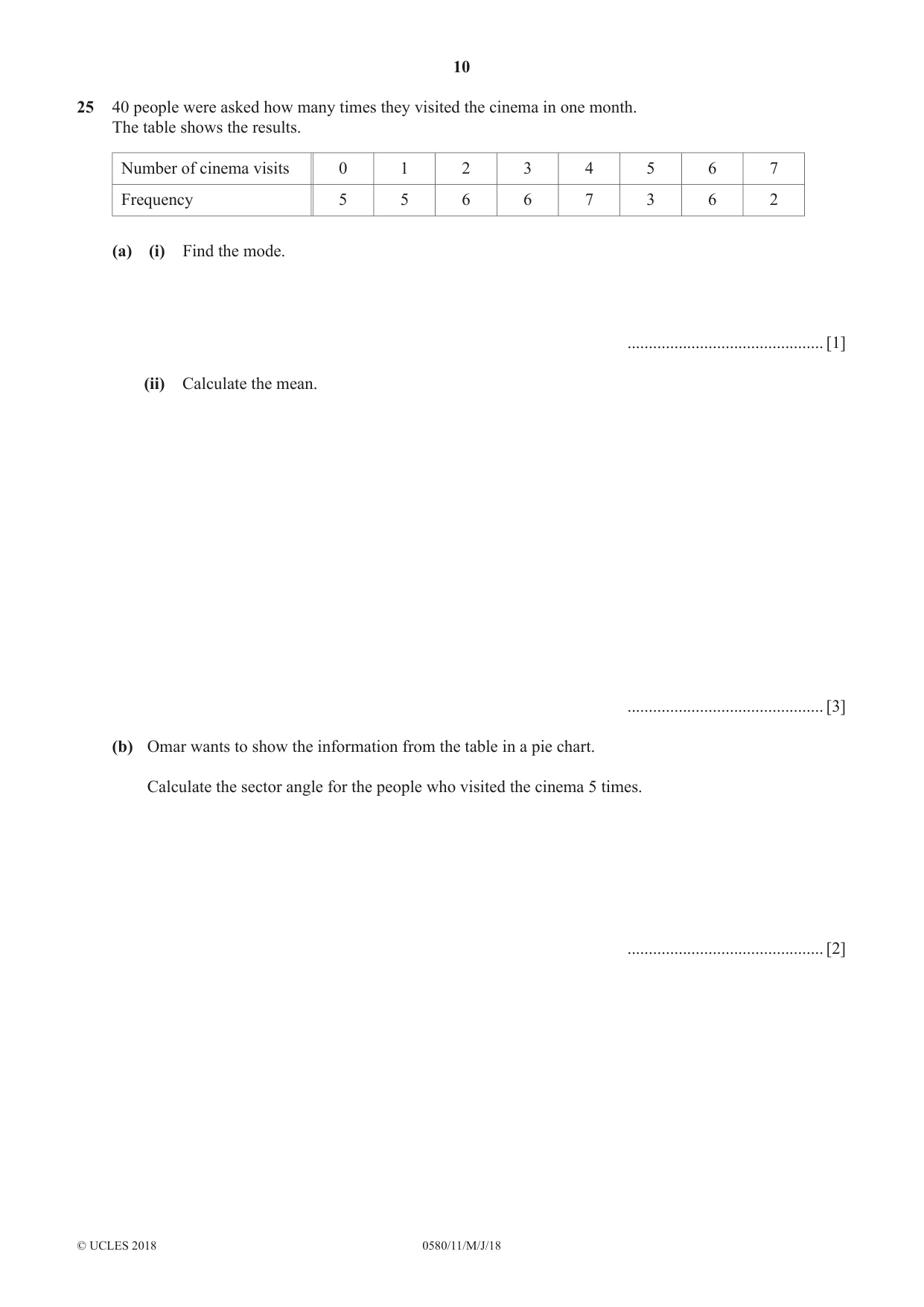 Cambridge IGCSE Mathematics 0580 2018 May/June Paper 1 · Variant 1 question paper, page 10 of 12
