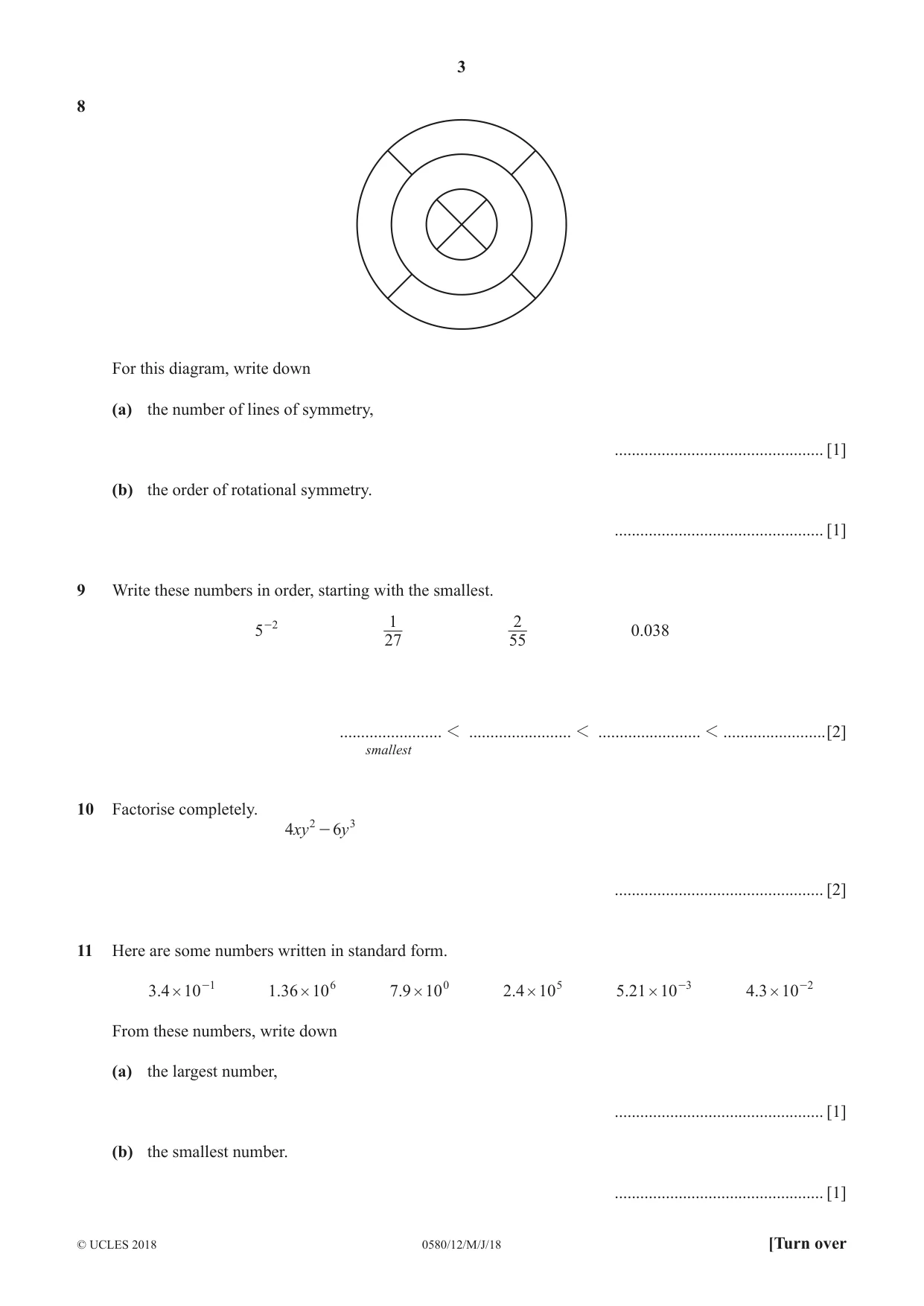 Cambridge IGCSE Mathematics 0580 2018 May/June Paper 1 · Variant 2 question paper, page 3 of 8