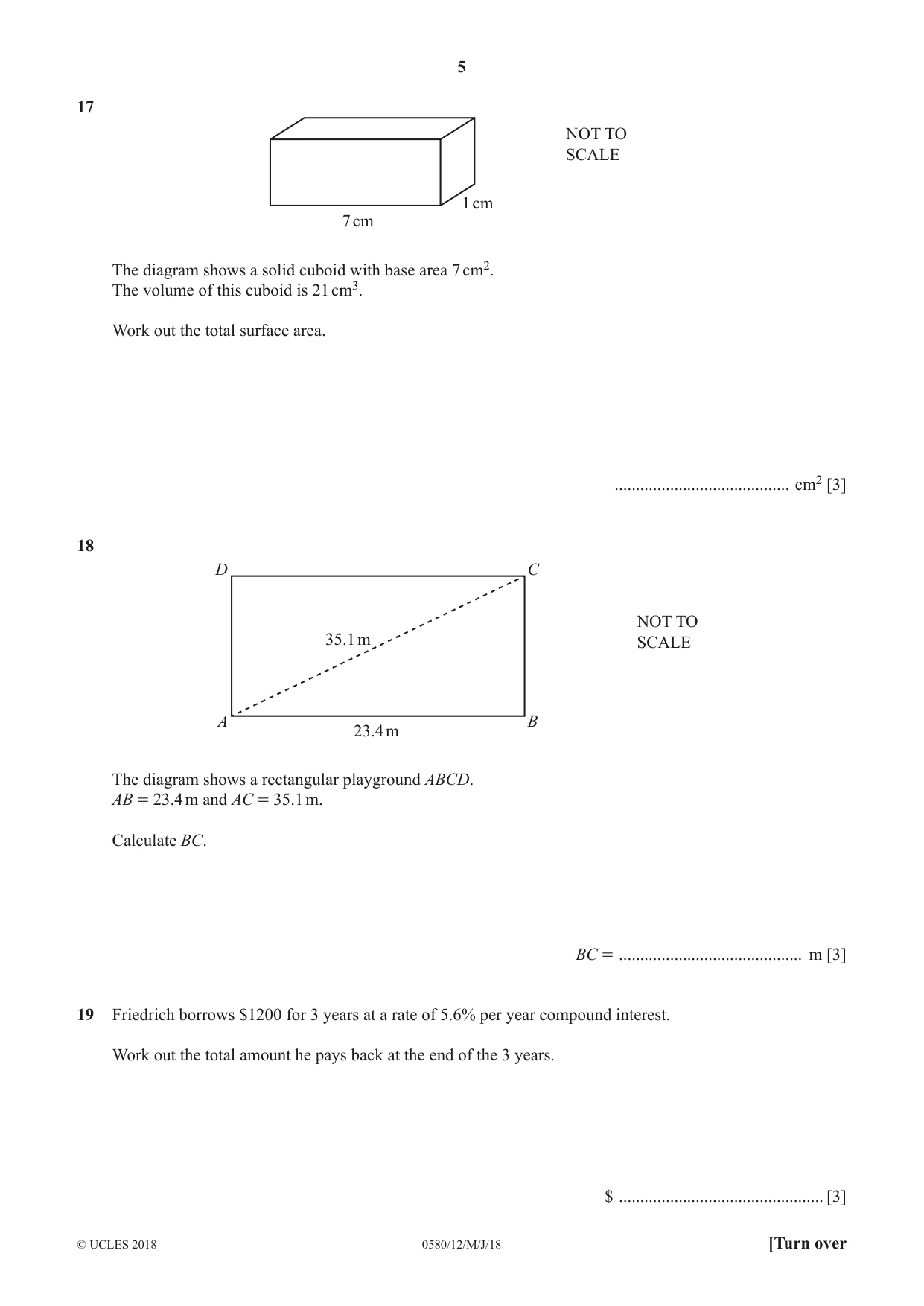Cambridge IGCSE Mathematics 0580 2018 May/June Paper 1 · Variant 2 question paper, page 5 of 8