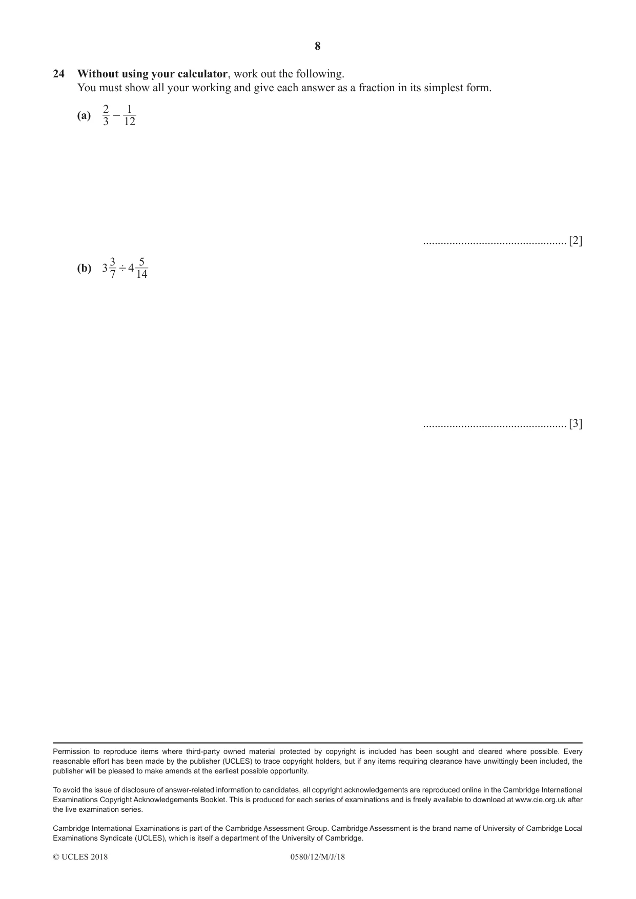 Cambridge IGCSE Mathematics 0580 2018 May/June Paper 1 · Variant 2 question paper, page 8 of 8