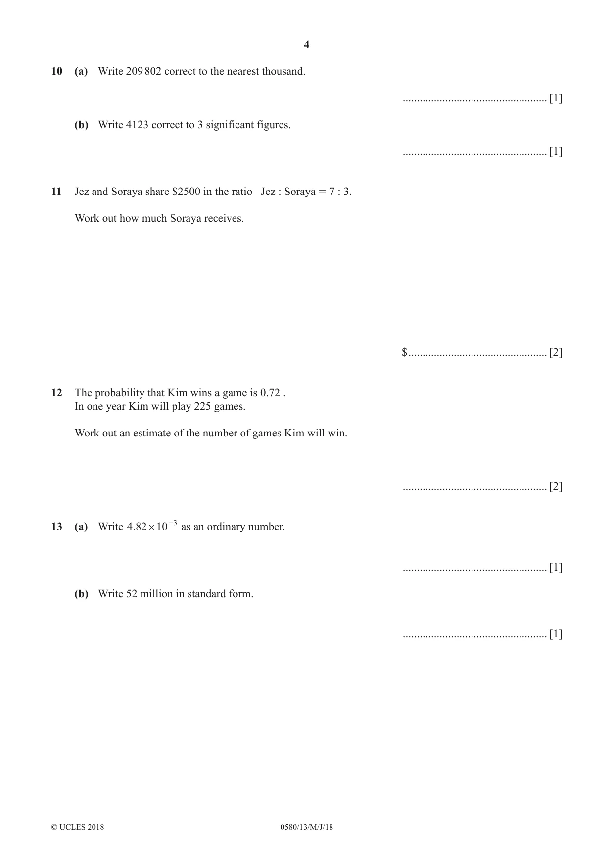 Cambridge IGCSE Mathematics 0580 2018 May/June Paper 1 · Variant 3 question paper, page 4 of 12