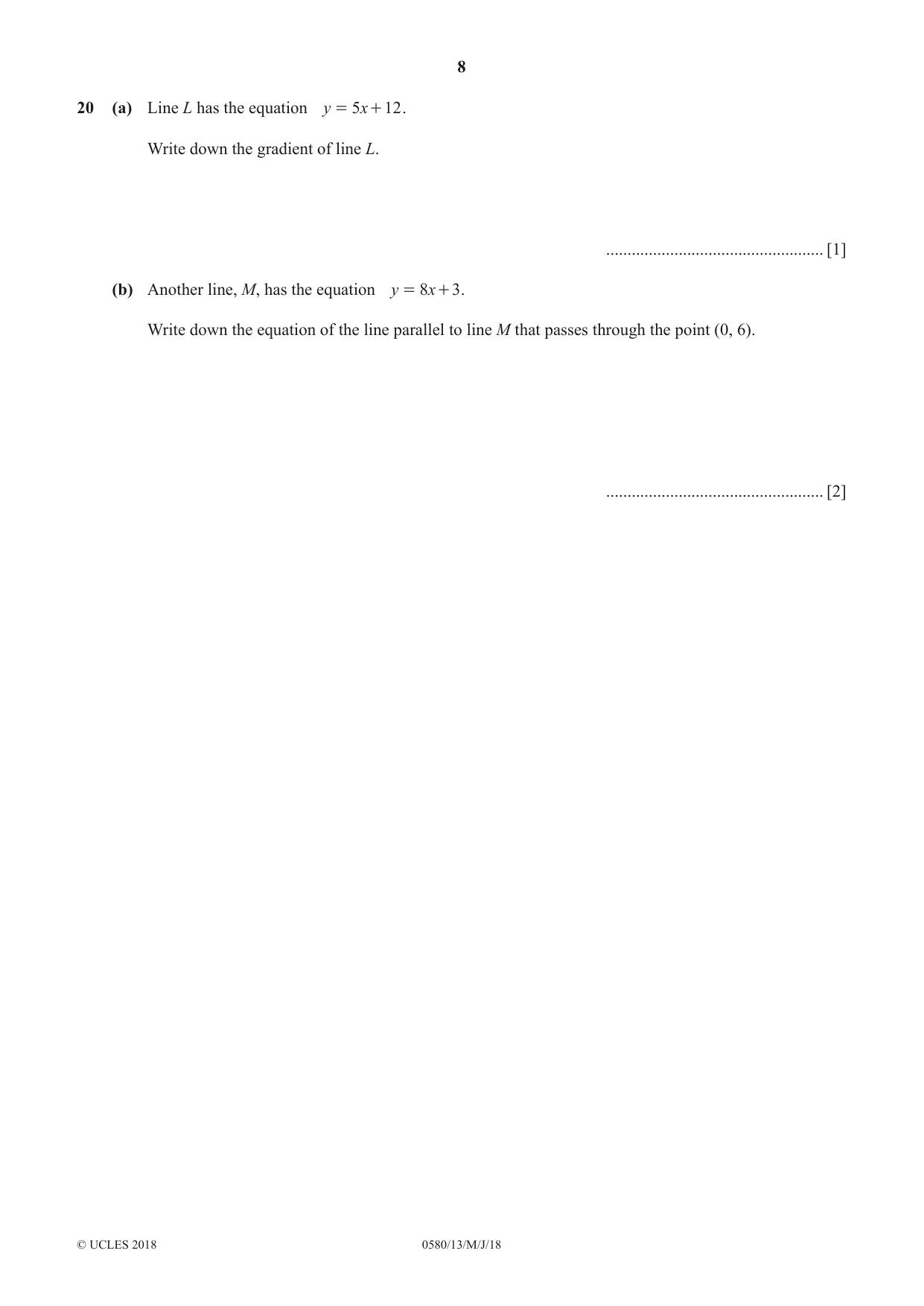 Cambridge IGCSE Mathematics 0580 2018 May/June Paper 1 · Variant 3 question paper, page 8 of 12