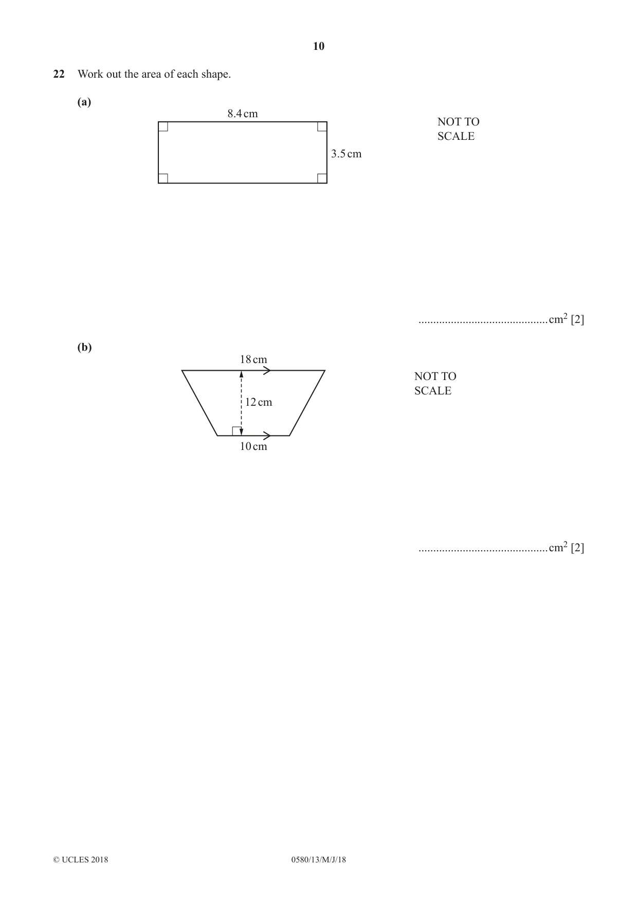 Cambridge IGCSE Mathematics 0580 2018 May/June Paper 1 · Variant 3 question paper, page 10 of 12
