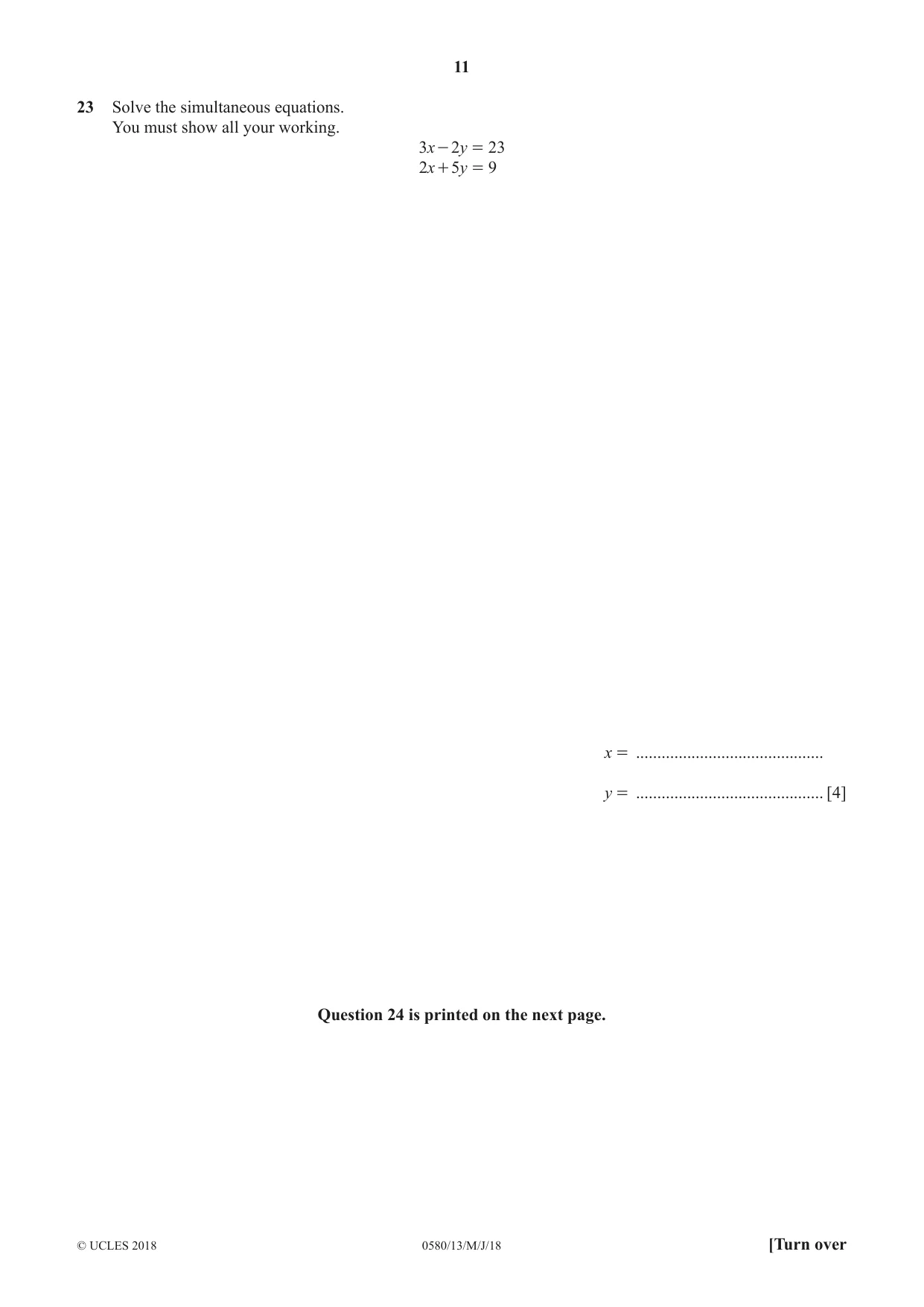 Cambridge IGCSE Mathematics 0580 2018 May/June Paper 1 · Variant 3 question paper, page 11 of 12