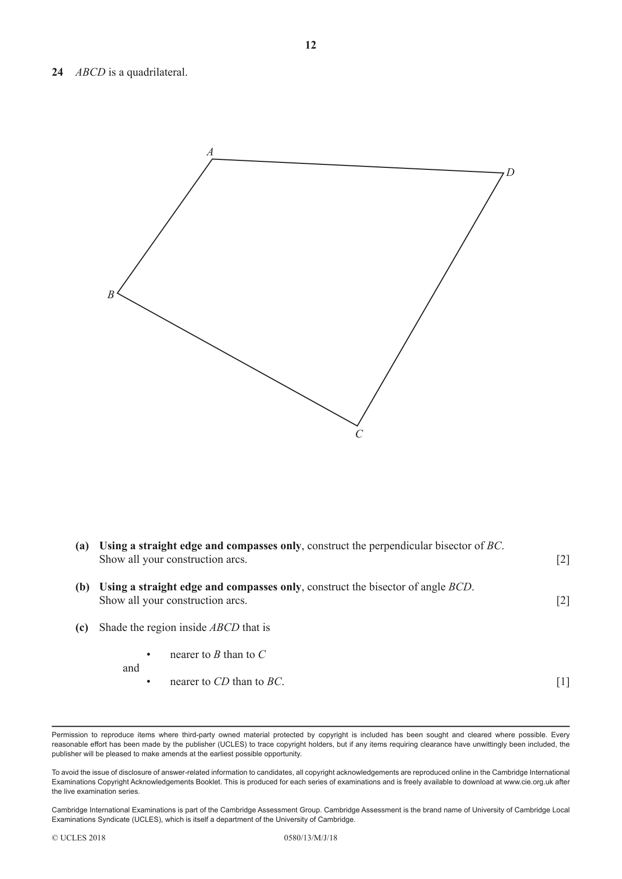 Cambridge IGCSE Mathematics 0580 2018 May/June Paper 1 · Variant 3 question paper, page 12 of 12