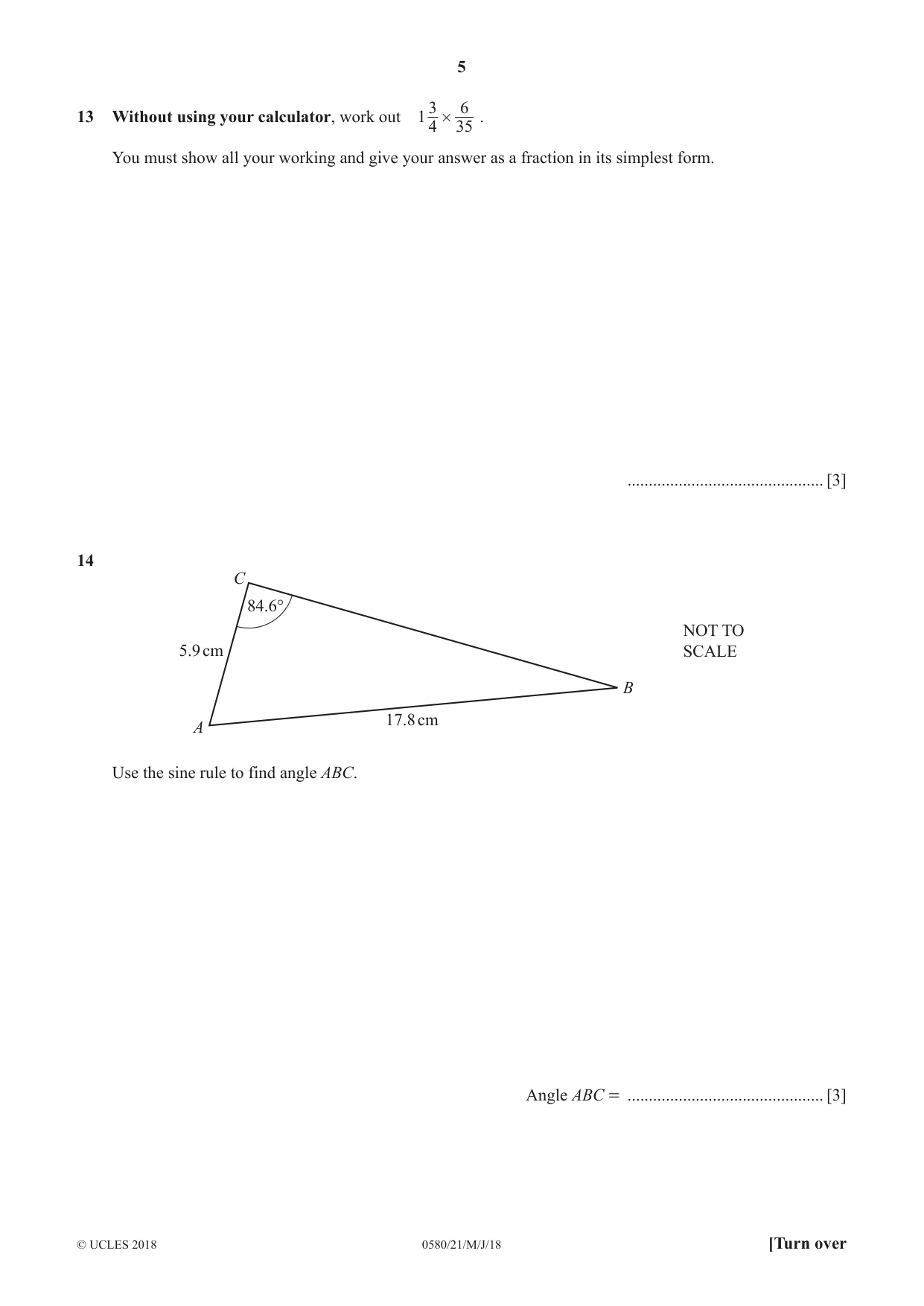 Cambridge IGCSE Mathematics 0580 2018 May/June Paper 2 · Variant 1 question paper, page 5 of 12