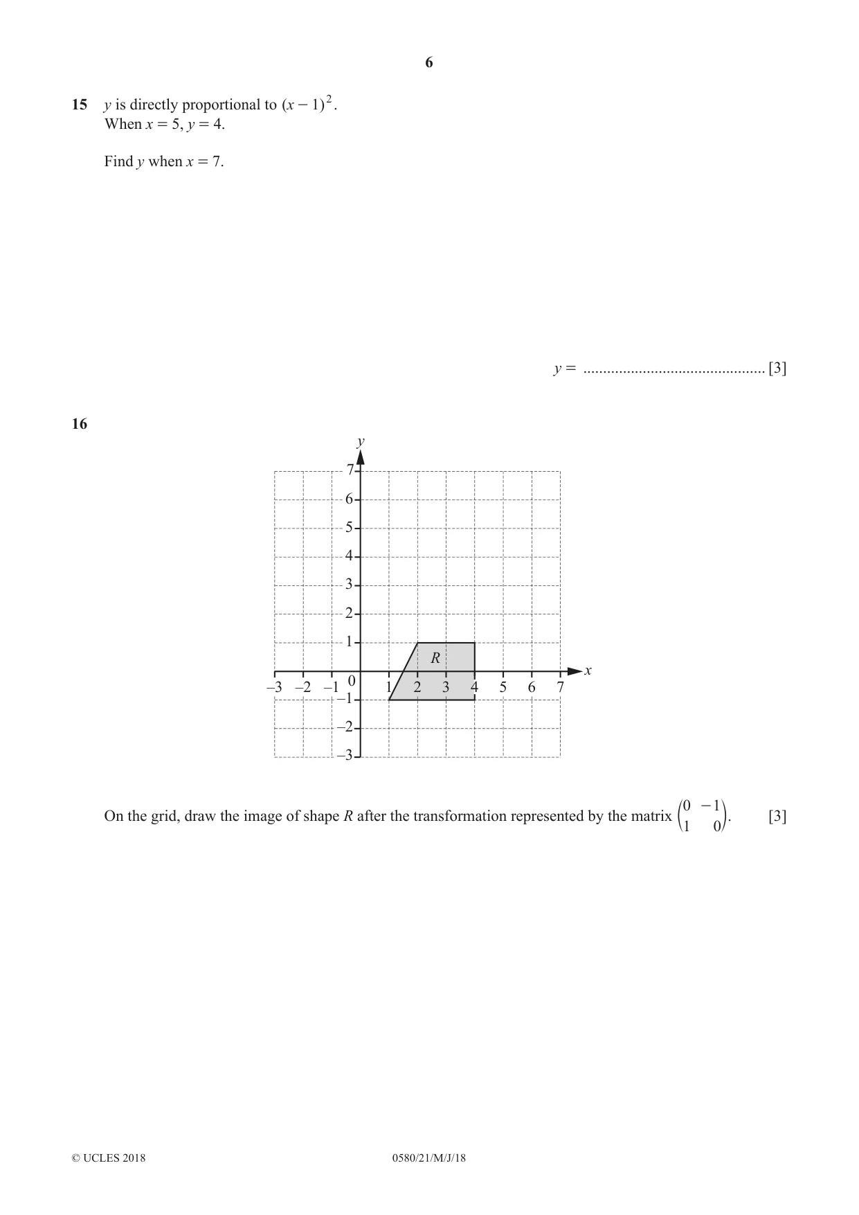 Cambridge IGCSE Mathematics 0580 2018 May/June Paper 2 · Variant 1 question paper, page 6 of 12