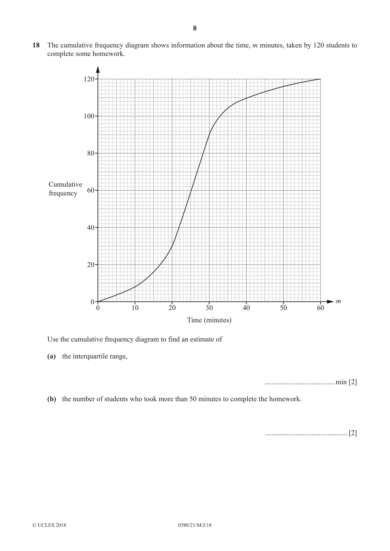 Cambridge IGCSE Mathematics 0580 2018 May/June Paper 2 · Variant 1 question paper, page 8 of 12