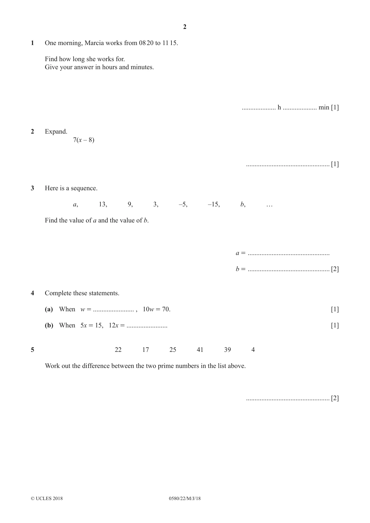 Cambridge IGCSE Mathematics 0580 2018 May/June Paper 2 · Variant 2 question paper, page 2 of 16