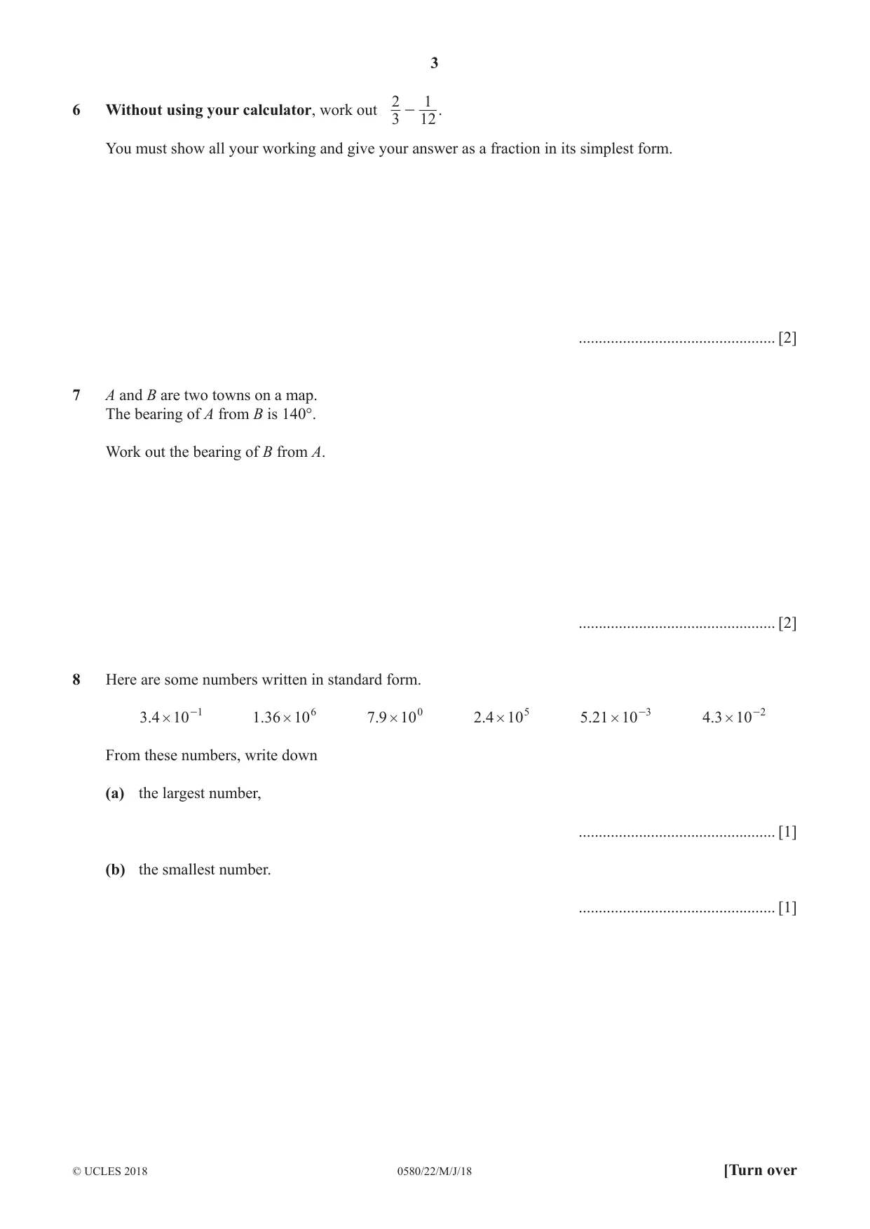 Cambridge IGCSE Mathematics 0580 2018 May/June Paper 2 · Variant 2 question paper, page 3 of 16
