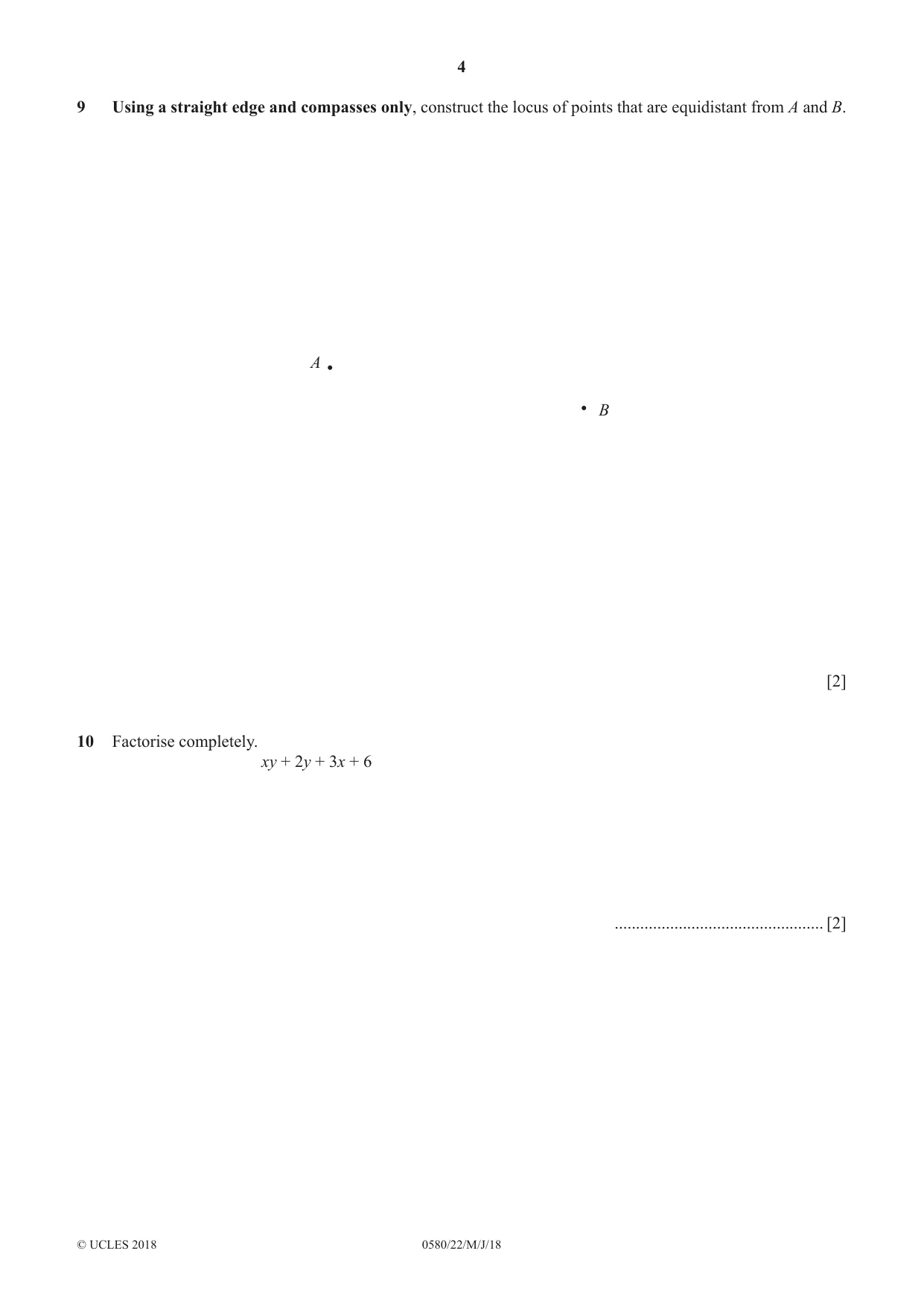 Cambridge IGCSE Mathematics 0580 2018 May/June Paper 2 · Variant 2 question paper, page 4 of 16