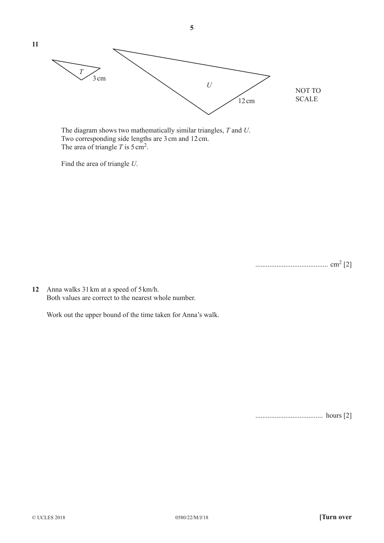 Cambridge IGCSE Mathematics 0580 2018 May/June Paper 2 · Variant 2 question paper, page 5 of 16