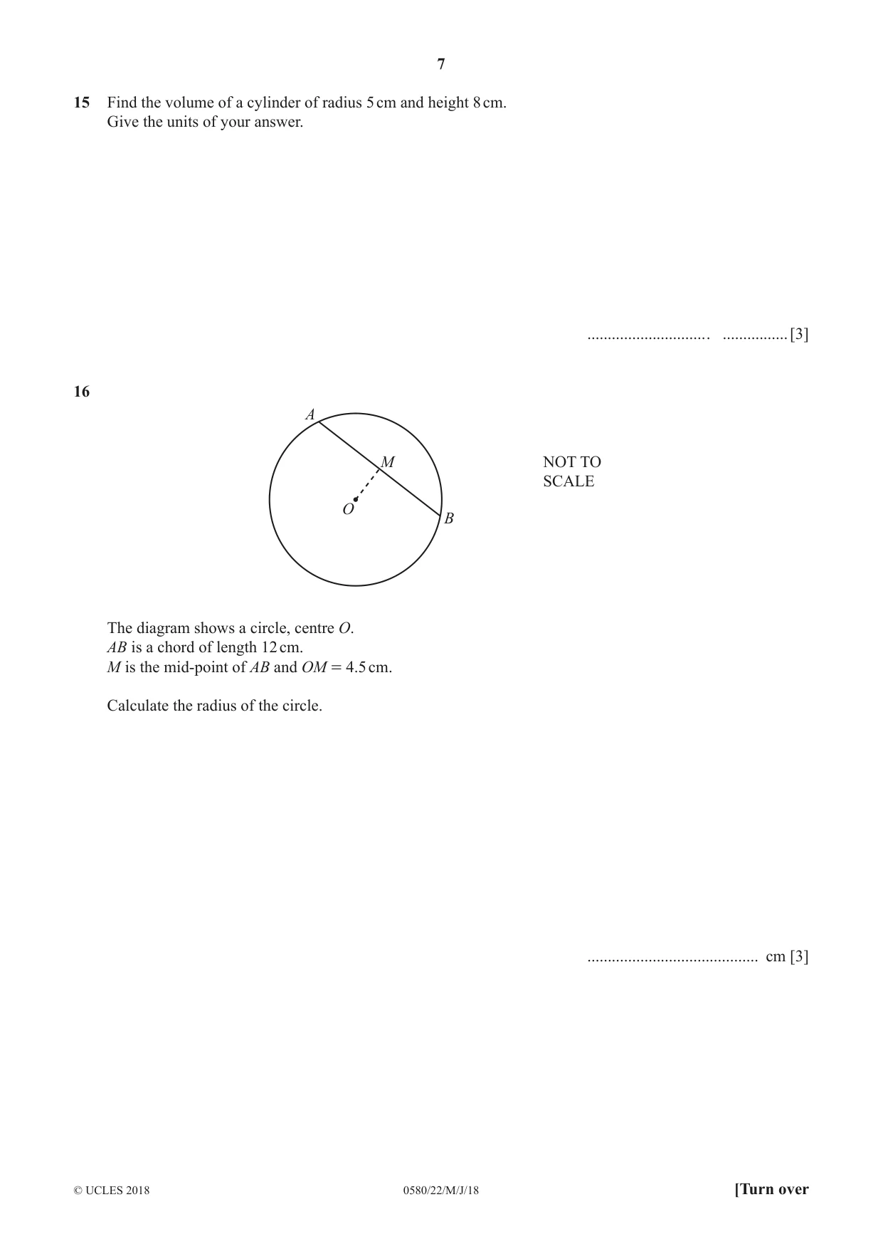 Cambridge IGCSE Mathematics 0580 2018 May/June Paper 2 · Variant 2 question paper, page 7 of 16