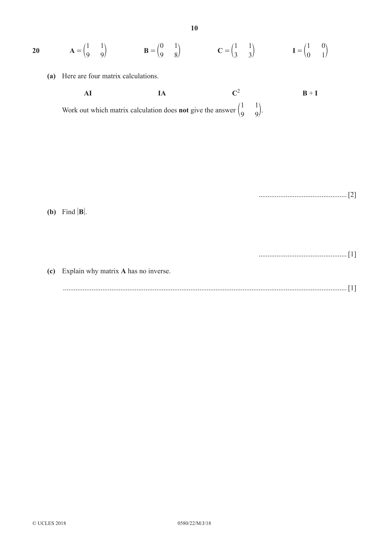 Cambridge IGCSE Mathematics 0580 2018 May/June Paper 2 · Variant 2 question paper, page 10 of 16